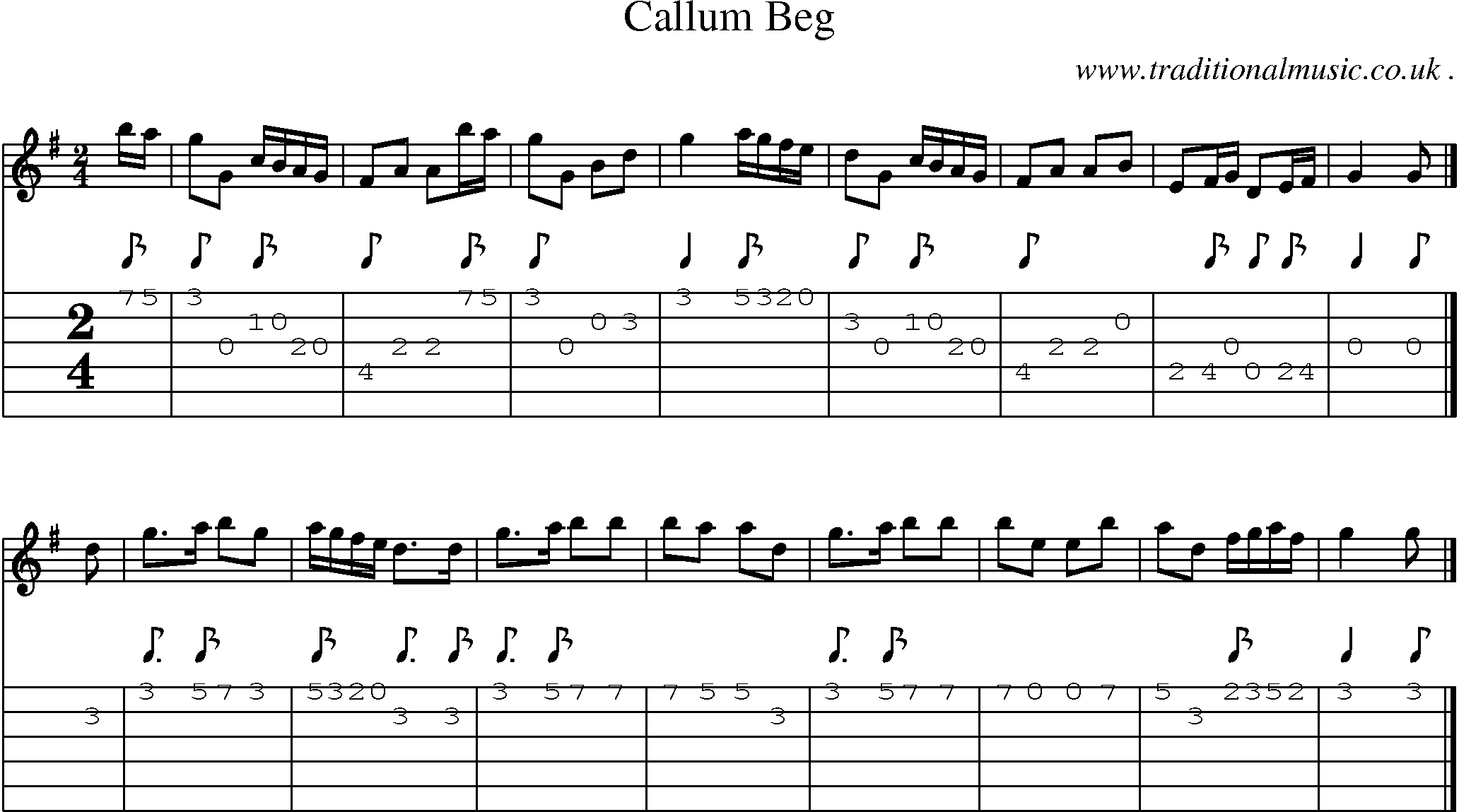 Sheet-music  score, Chords and Guitar Tabs for Callum Beg