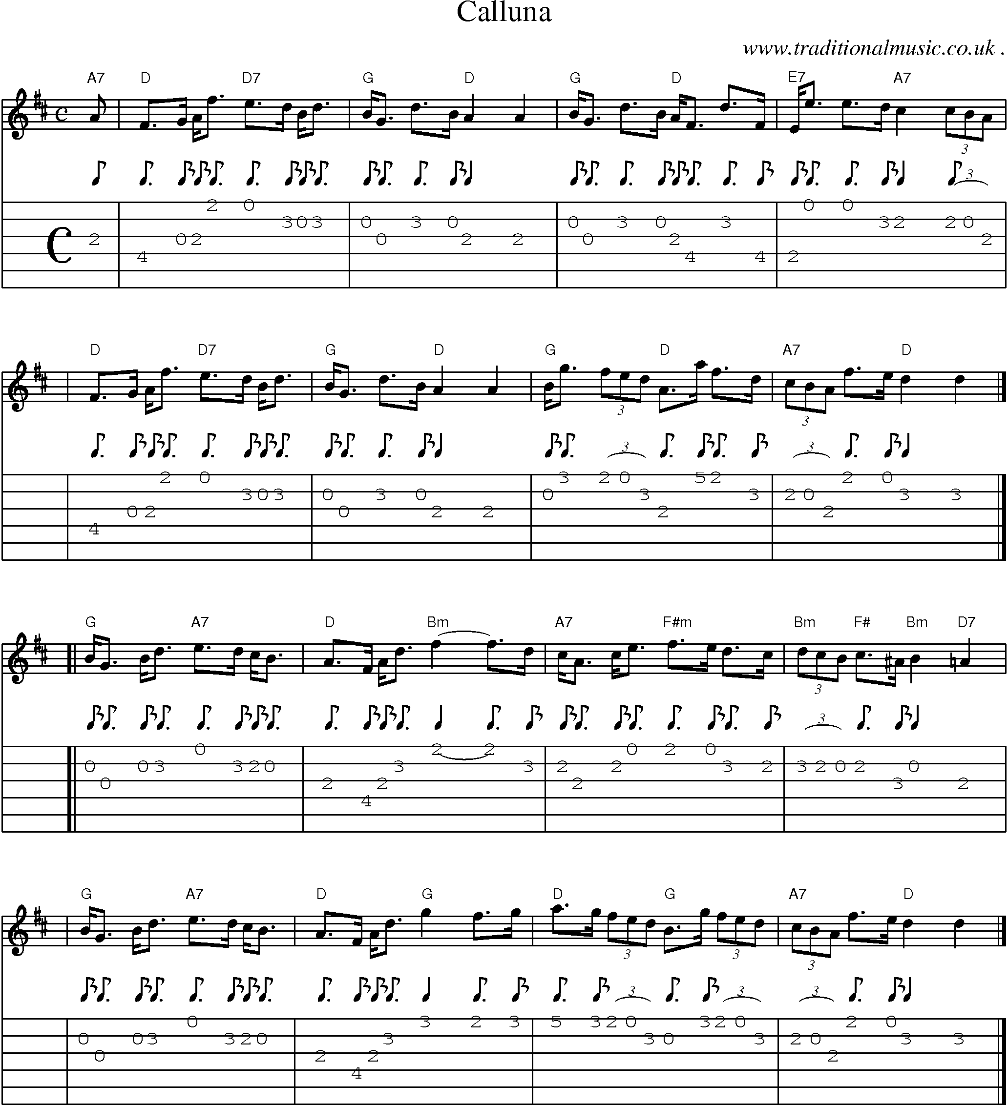 Sheet-music  score, Chords and Guitar Tabs for Calluna