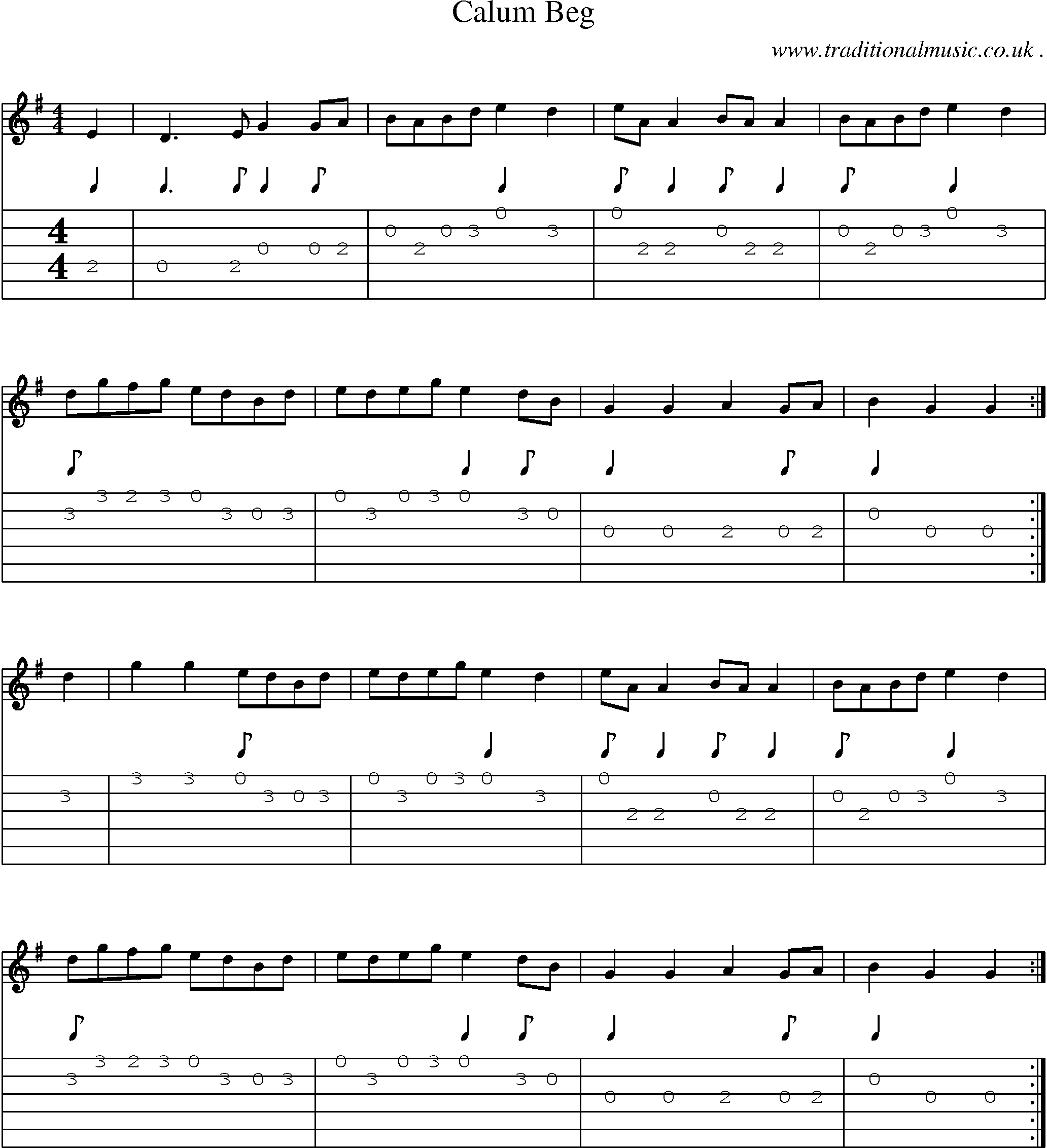 Sheet-music  score, Chords and Guitar Tabs for Calum Beg