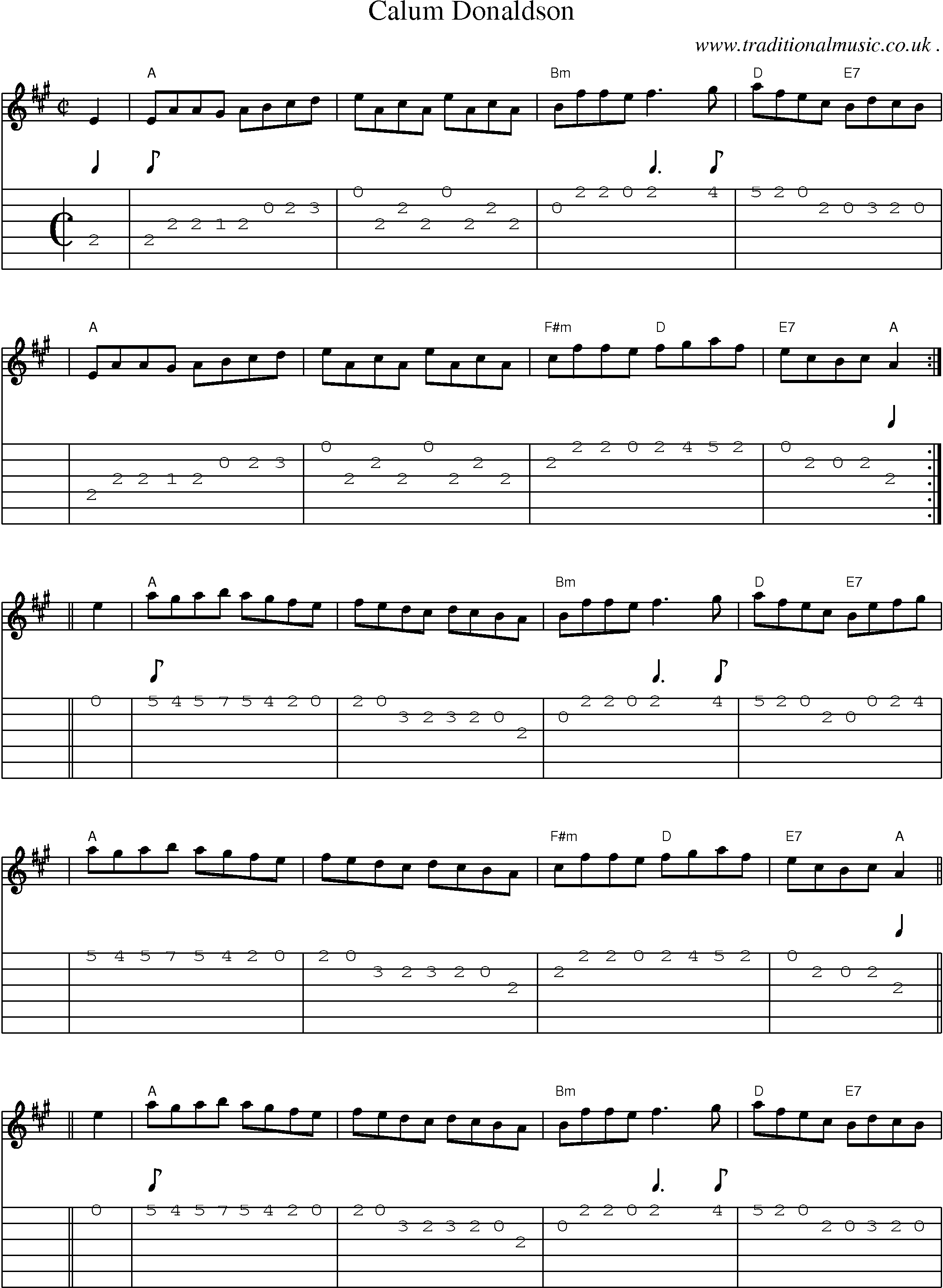 Sheet-music  score, Chords and Guitar Tabs for Calum Donaldson