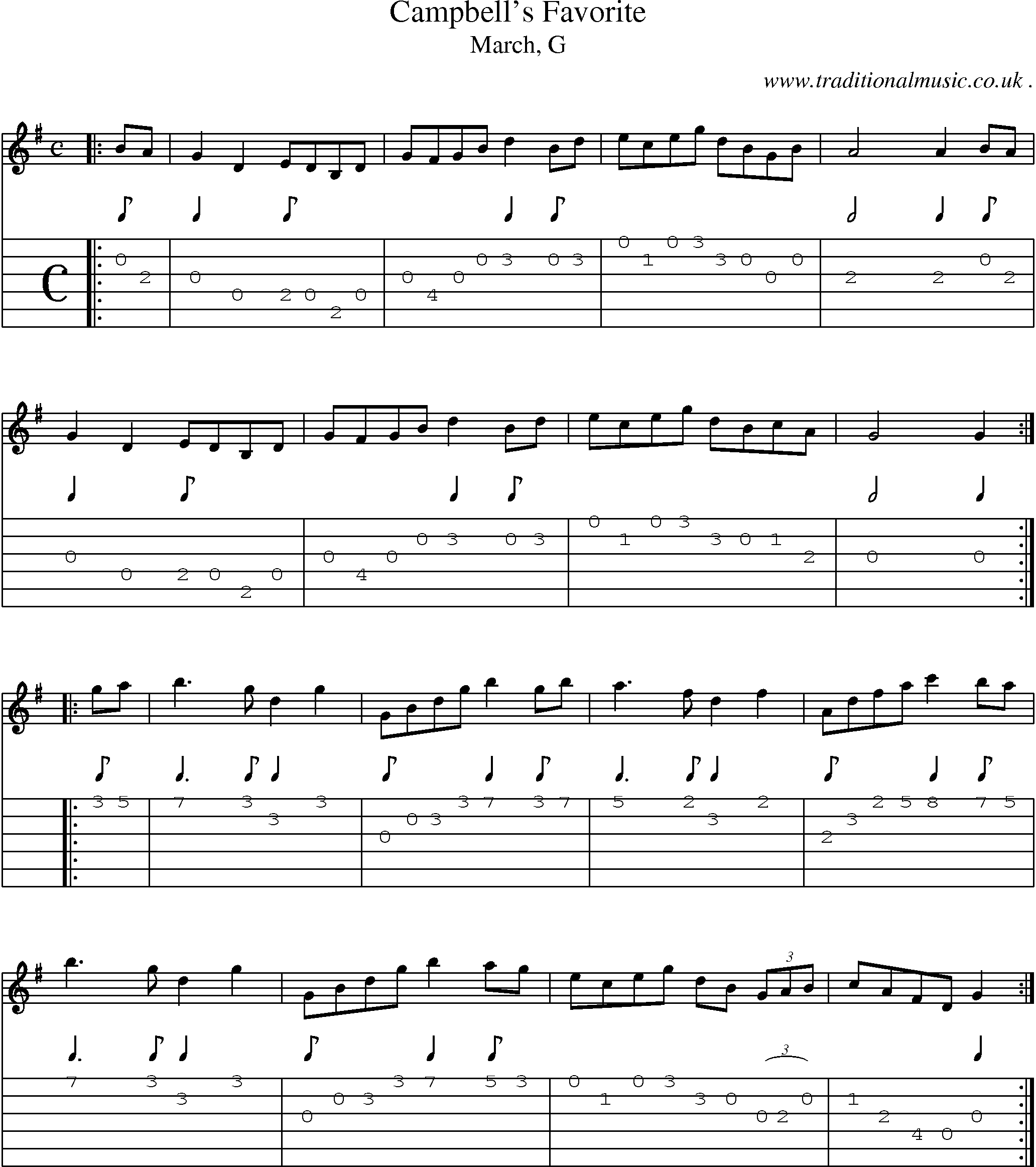 Sheet-music  score, Chords and Guitar Tabs for Campbells Favorite