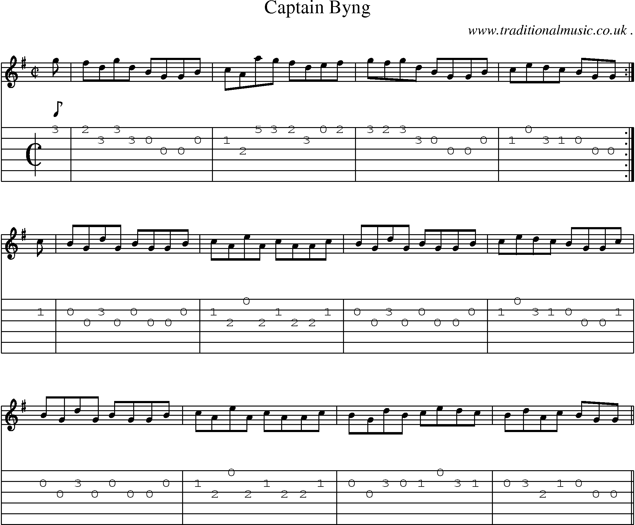 Sheet-music  score, Chords and Guitar Tabs for Captain Byng