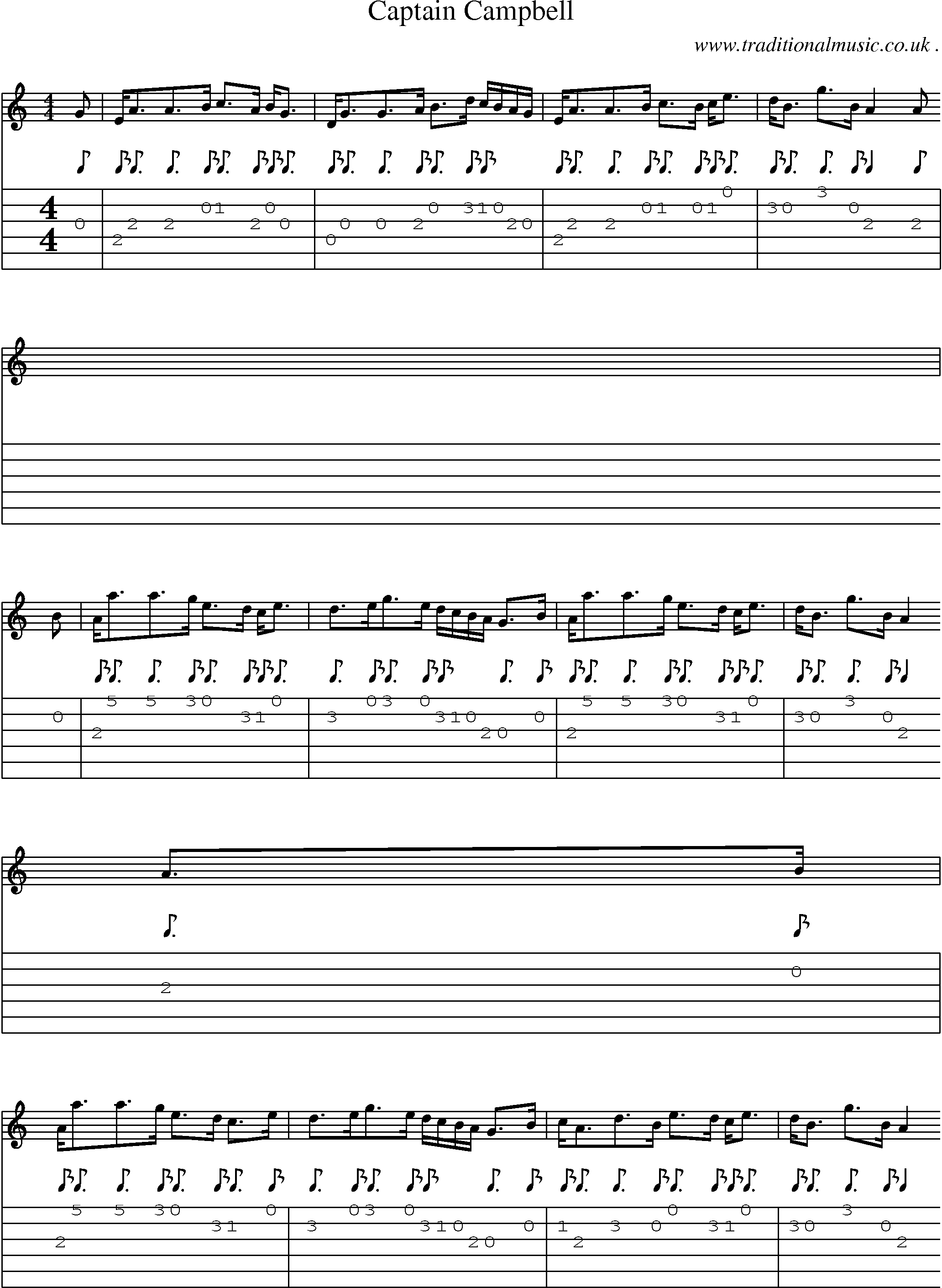 Sheet-music  score, Chords and Guitar Tabs for Captain Campbell