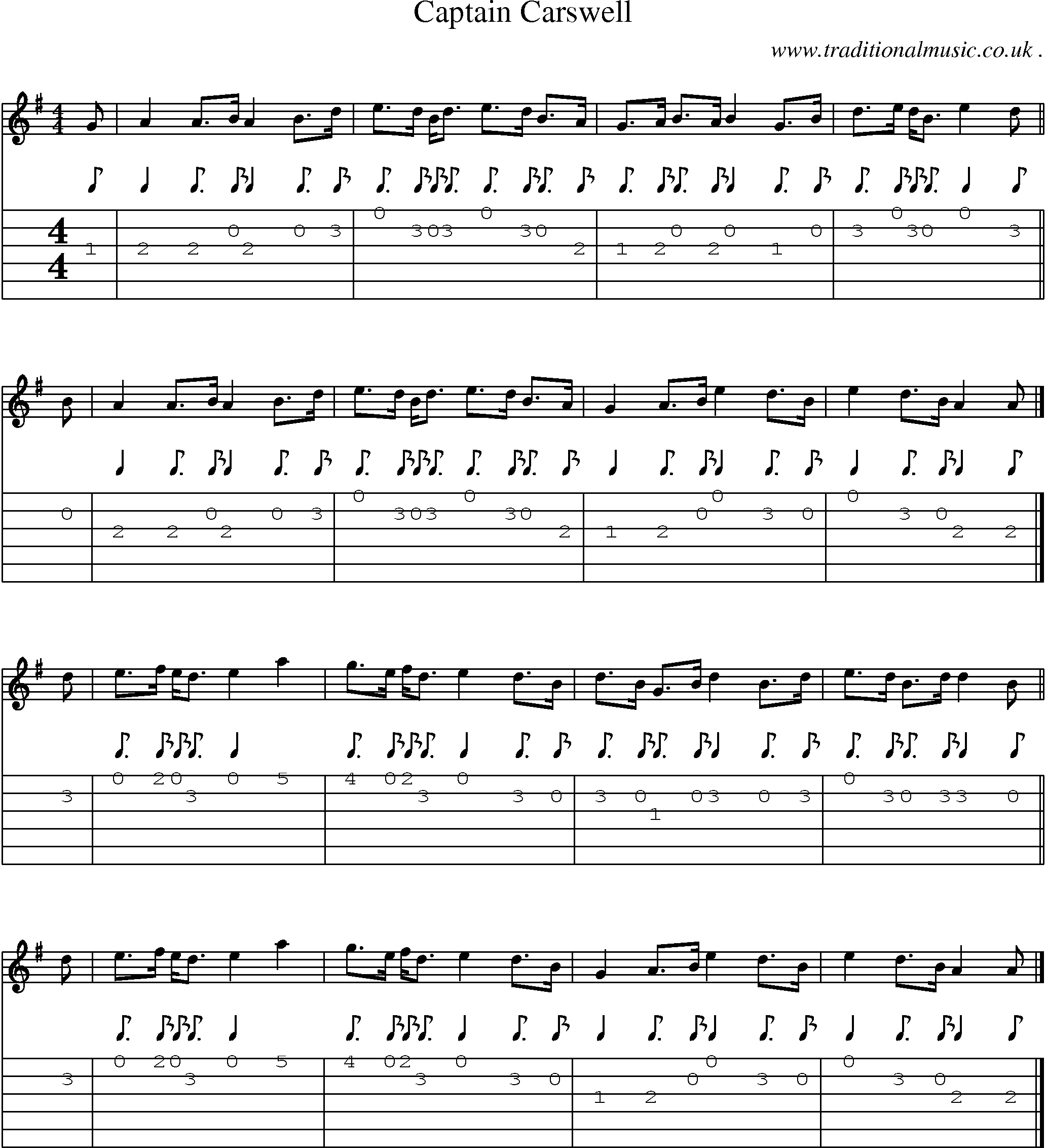 Sheet-music  score, Chords and Guitar Tabs for Captain Carswell