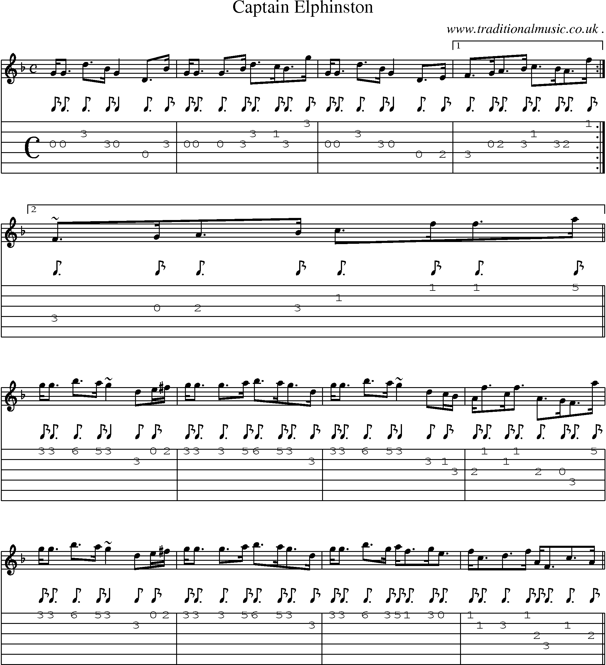 Sheet-music  score, Chords and Guitar Tabs for Captain Elphinston