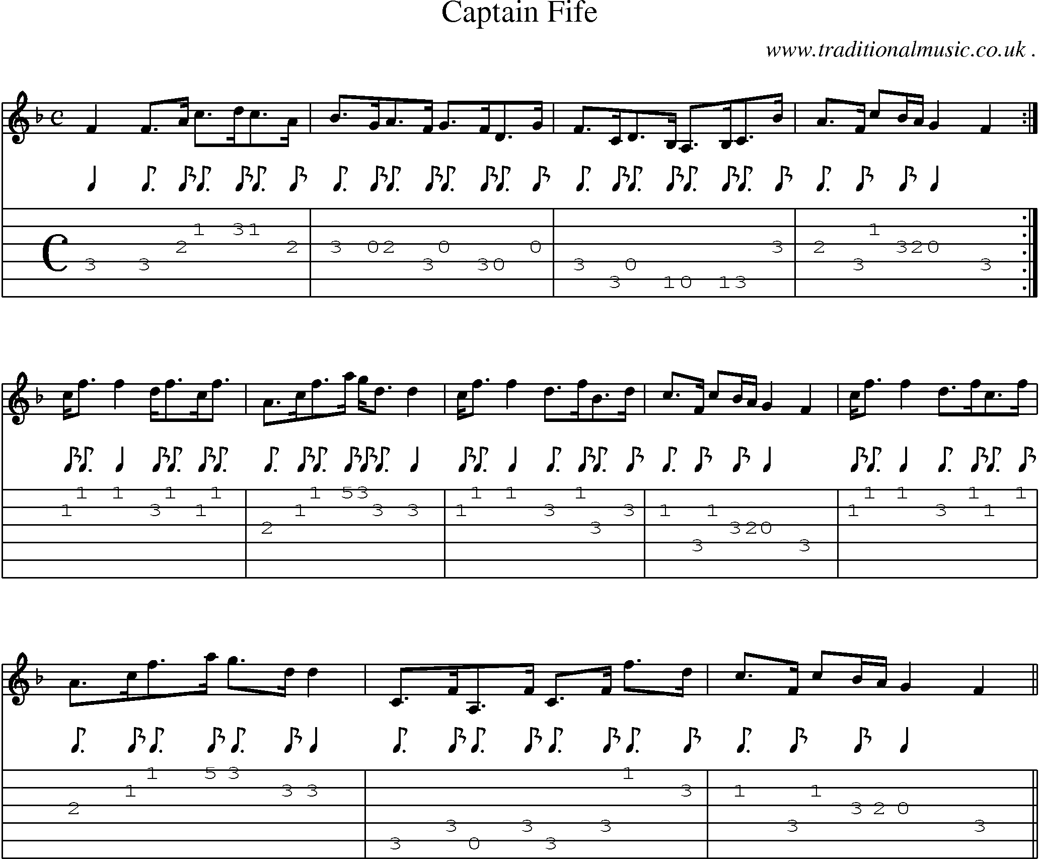 Sheet-music  score, Chords and Guitar Tabs for Captain Fife