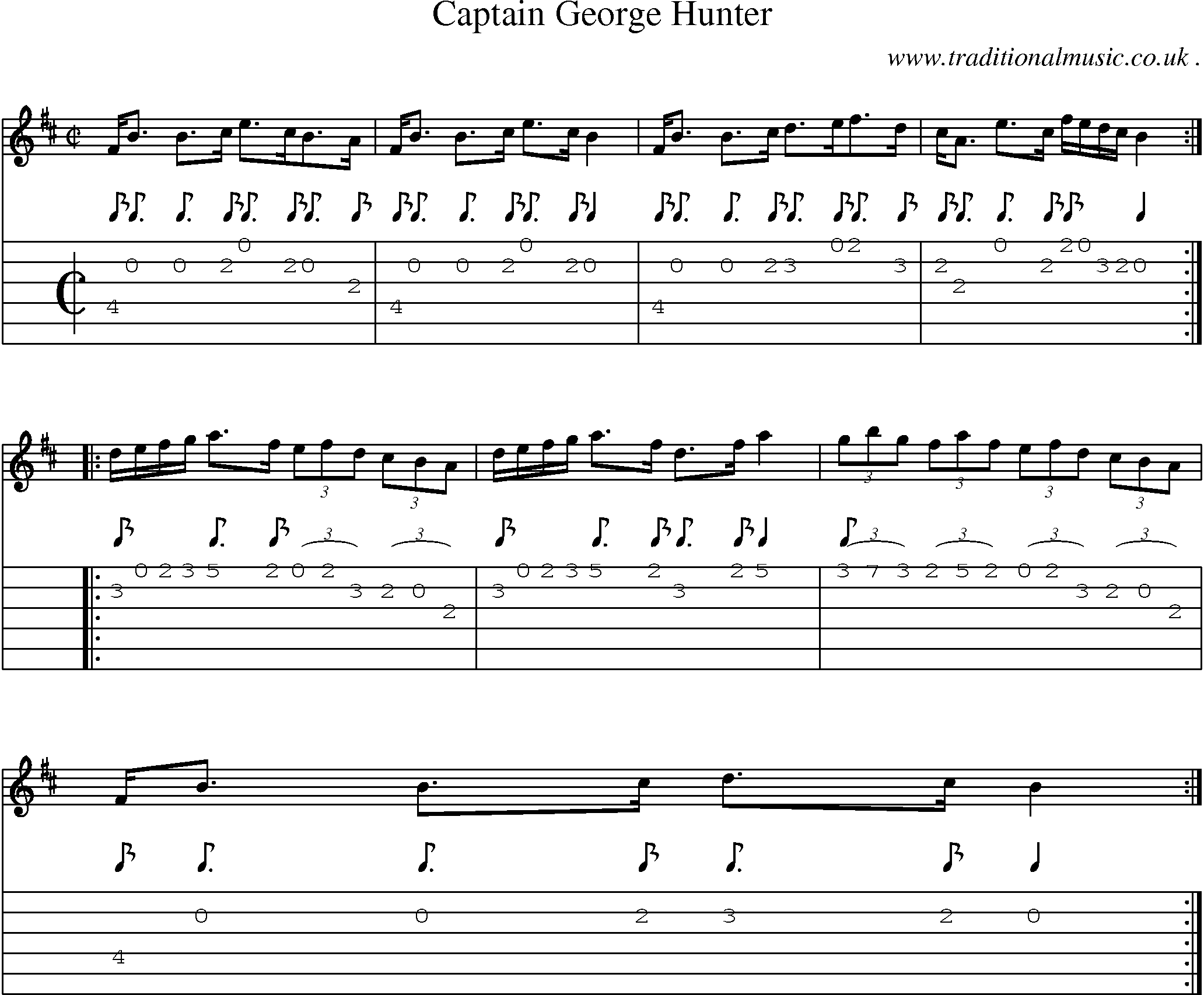 Sheet-music  score, Chords and Guitar Tabs for Captain George Hunter