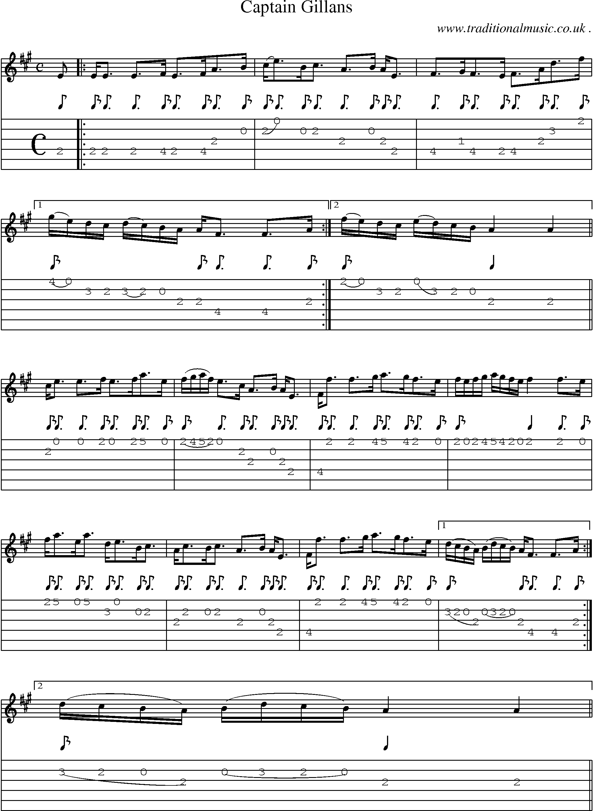 Sheet-music  score, Chords and Guitar Tabs for Captain Gillans