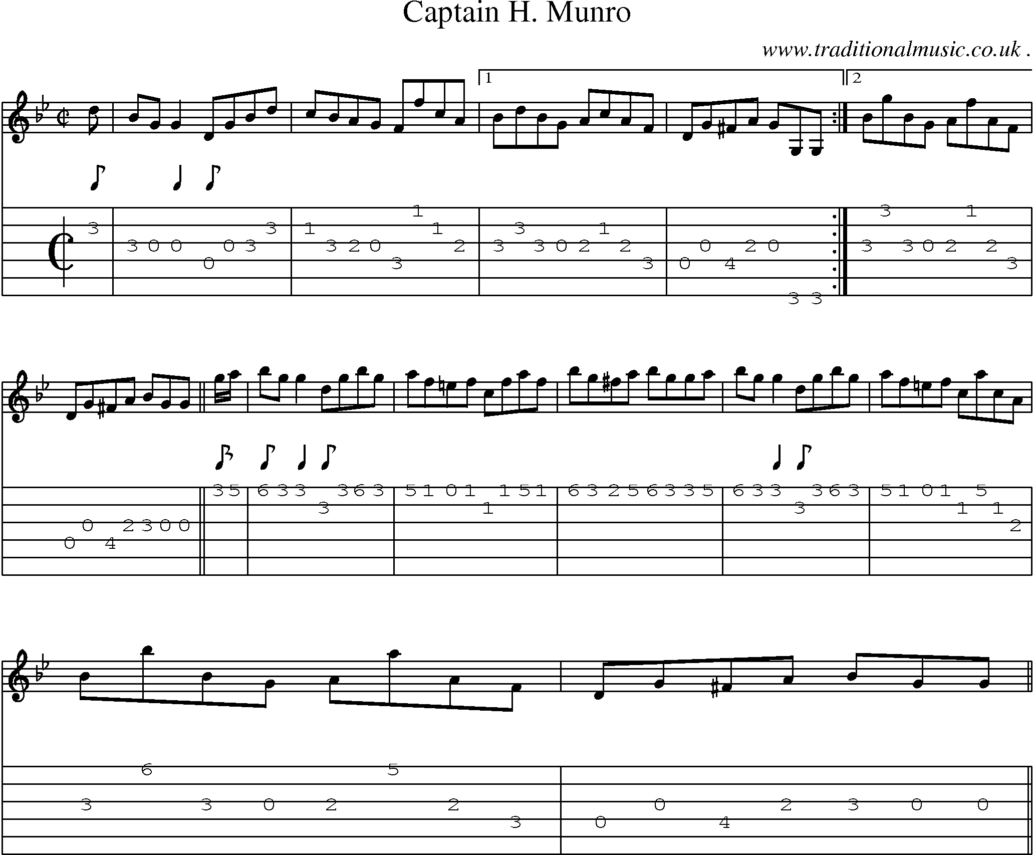Sheet-music  score, Chords and Guitar Tabs for Captain H Munro