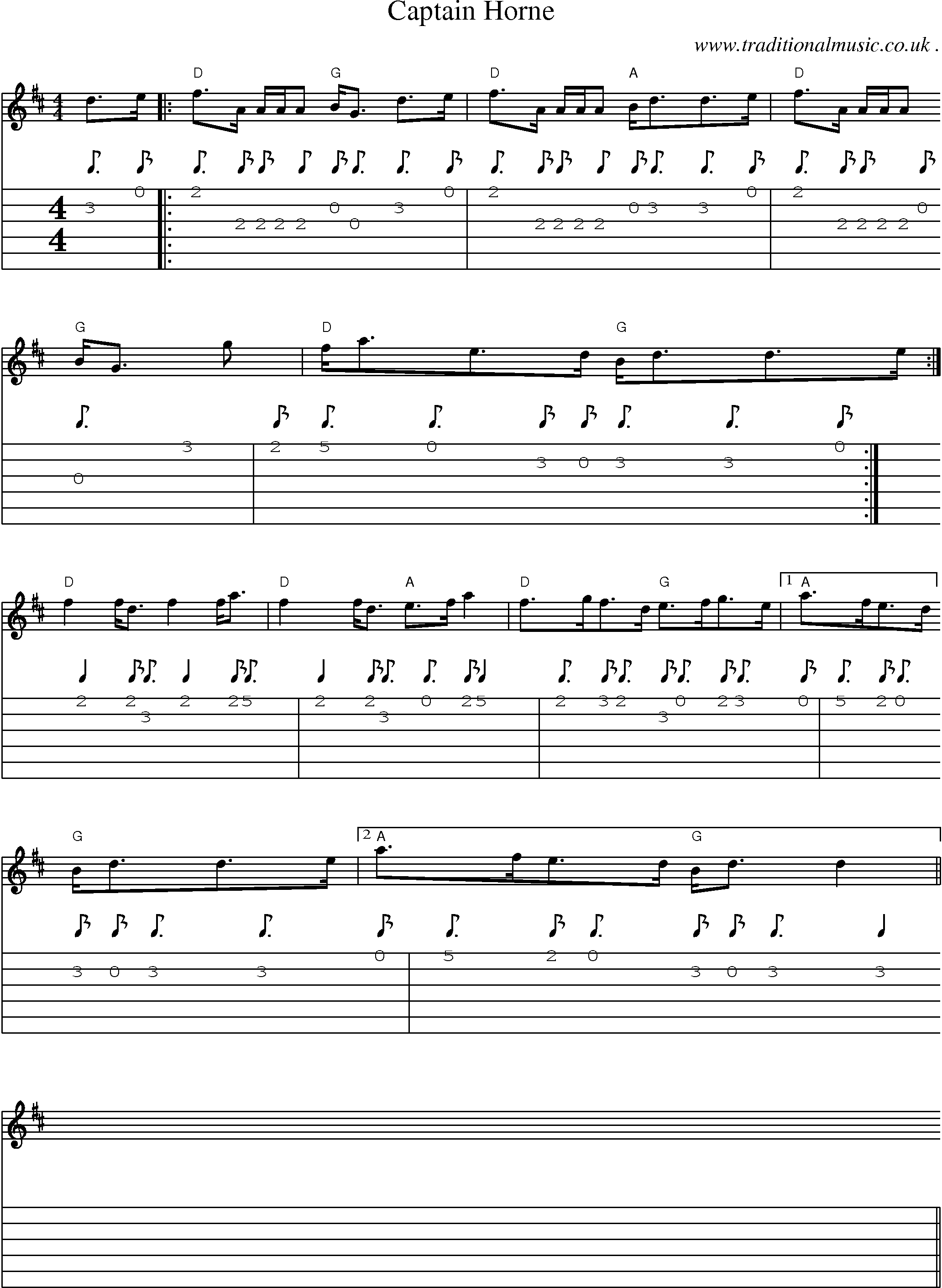 Sheet-music  score, Chords and Guitar Tabs for Captain Horne