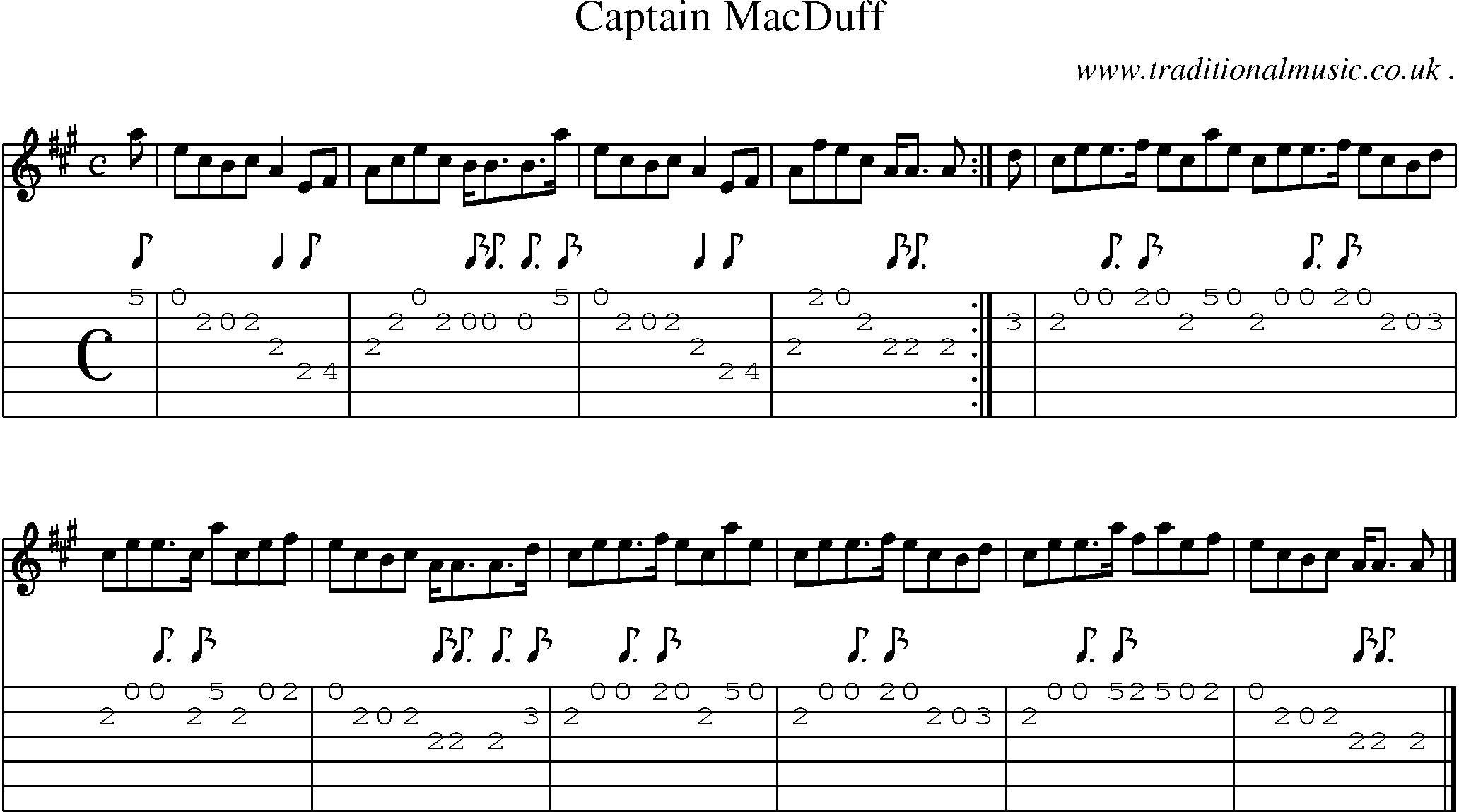 Sheet-music  score, Chords and Guitar Tabs for Captain Macduff