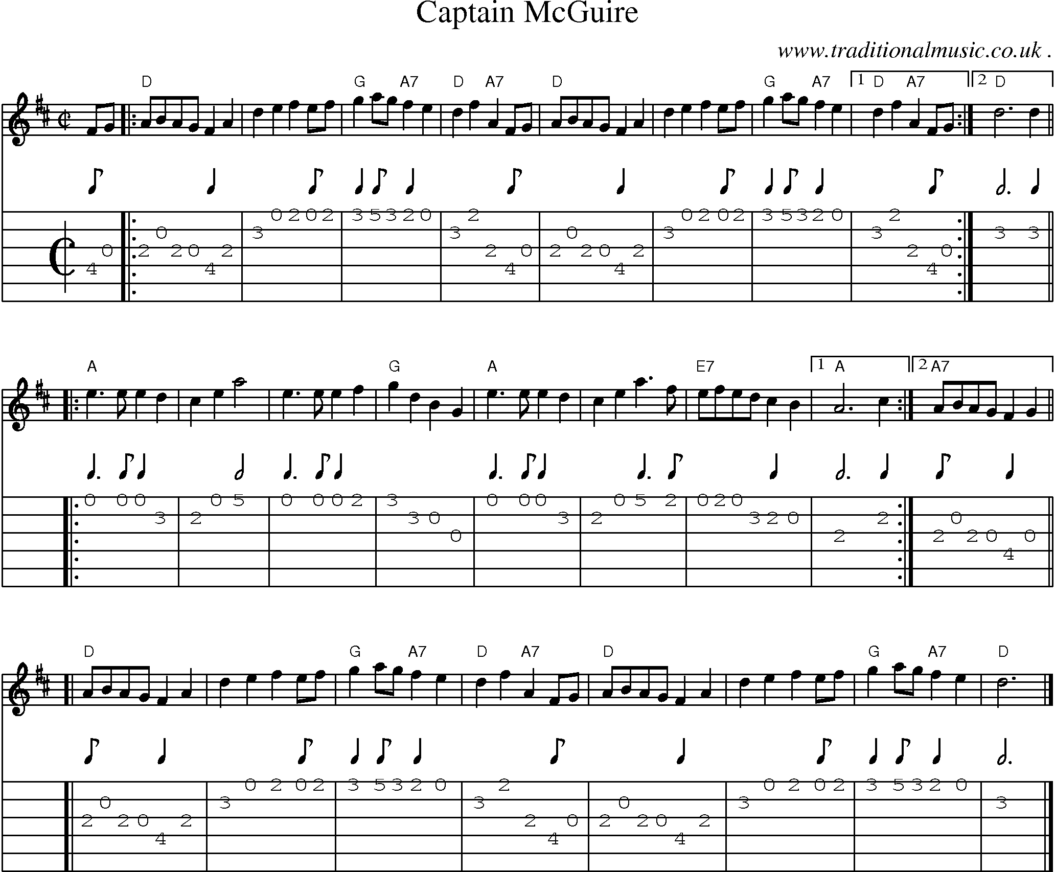 Sheet-music  score, Chords and Guitar Tabs for Captain Mcguire