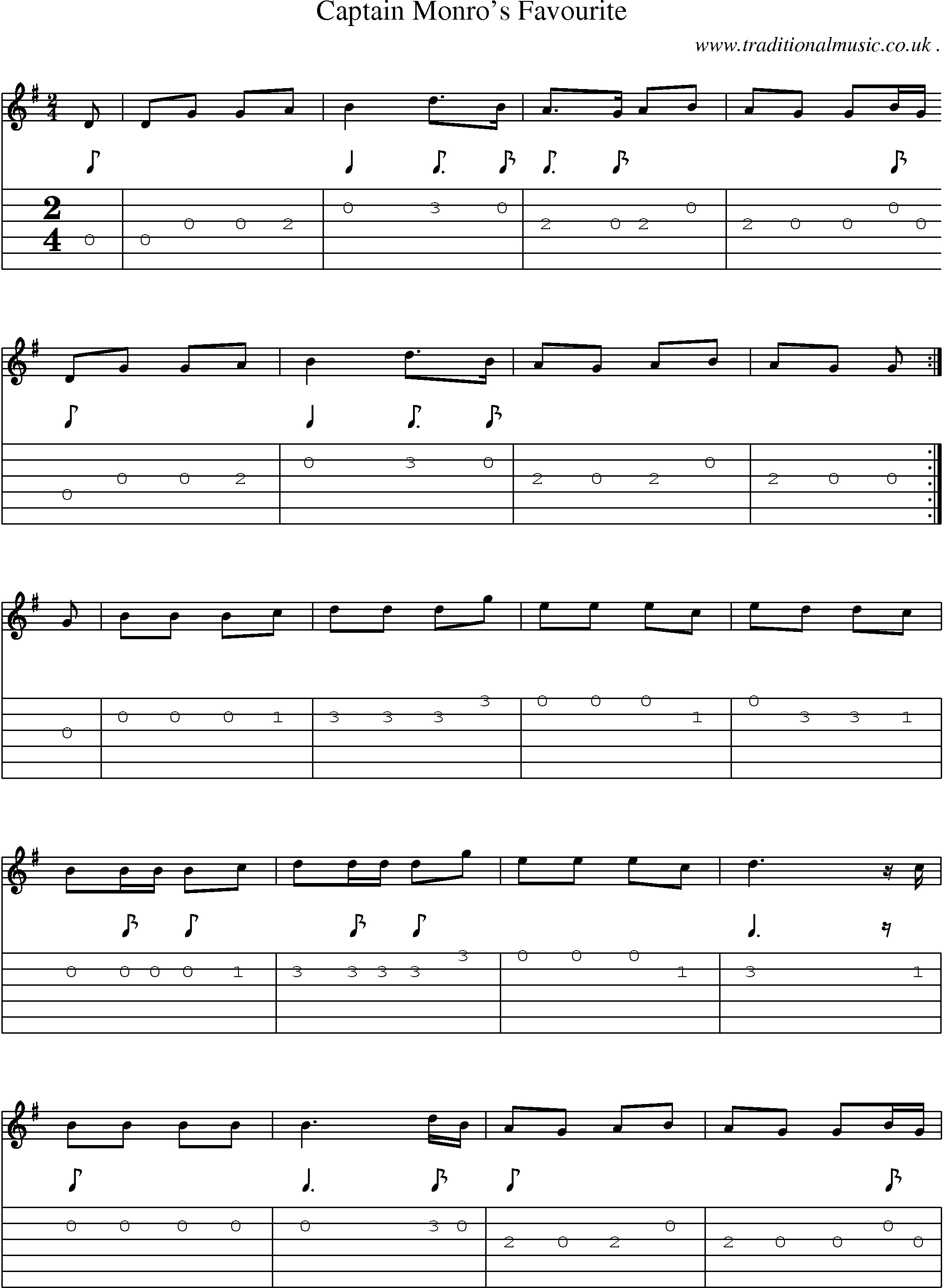 Sheet-music  score, Chords and Guitar Tabs for Captain Monros Favourite