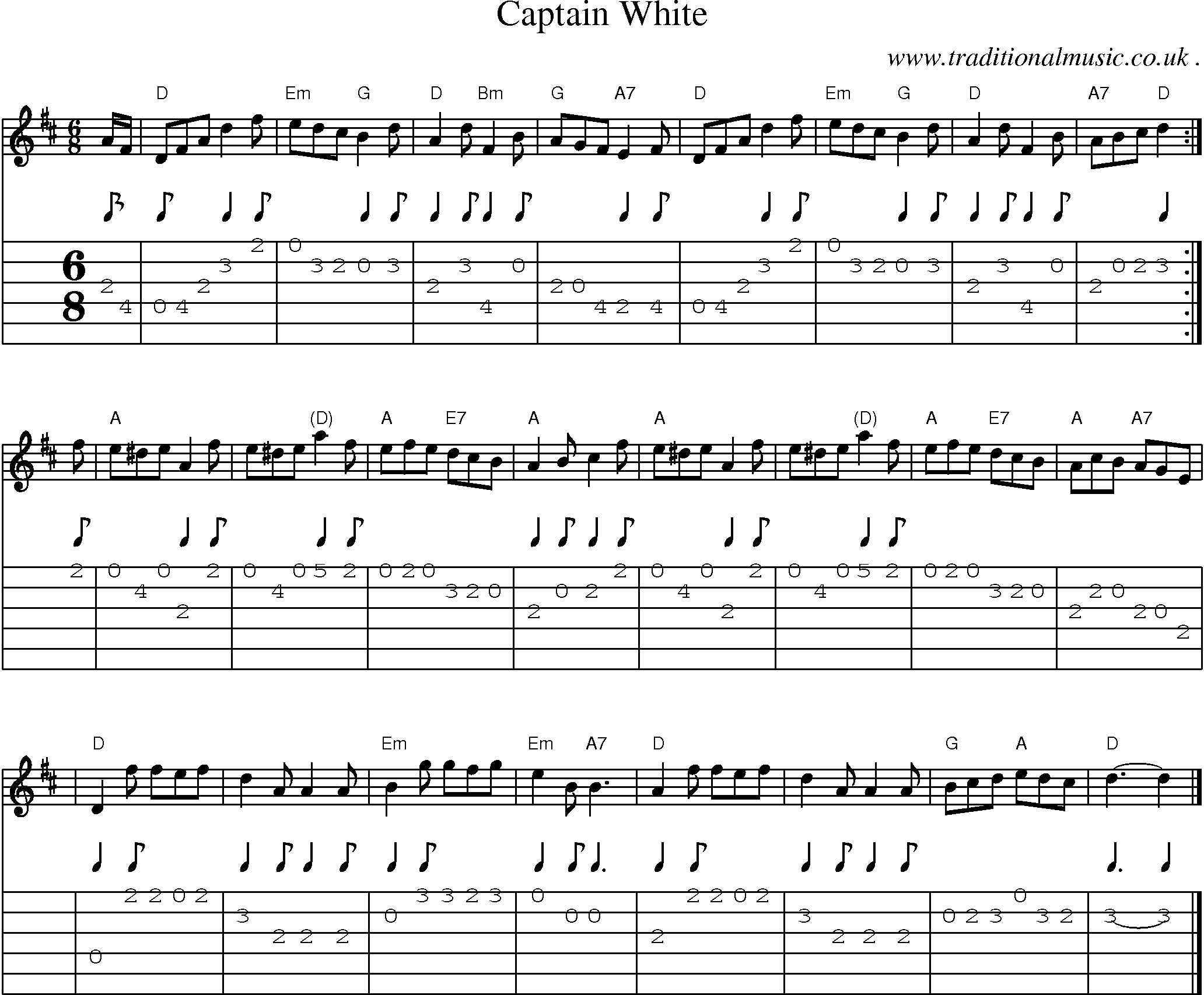Sheet-music  score, Chords and Guitar Tabs for Captain White