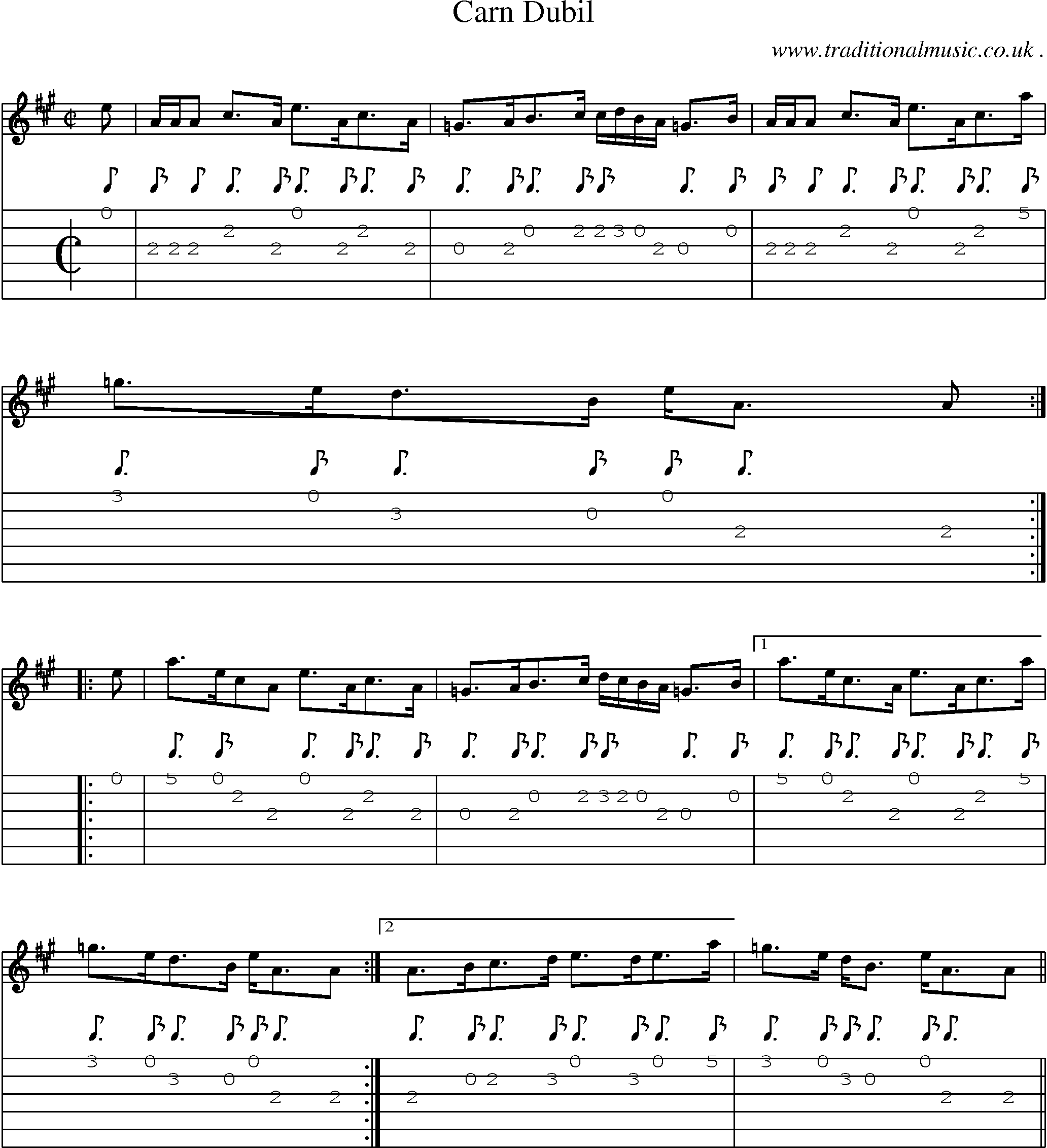 Sheet-music  score, Chords and Guitar Tabs for Carn Dubil