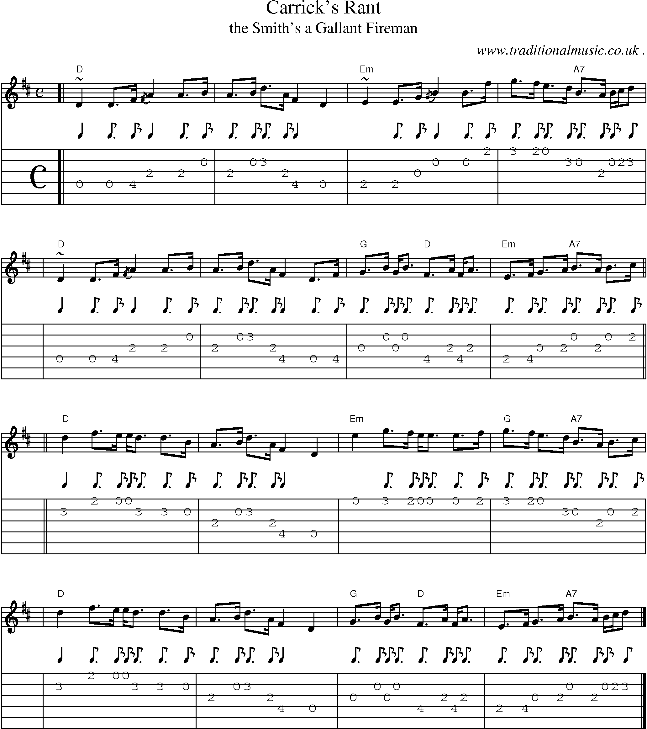 Sheet-music  score, Chords and Guitar Tabs for Carricks Rant