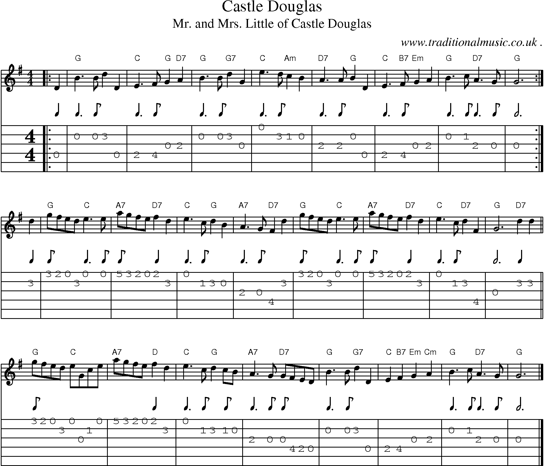 Sheet-music  score, Chords and Guitar Tabs for Castle Douglas