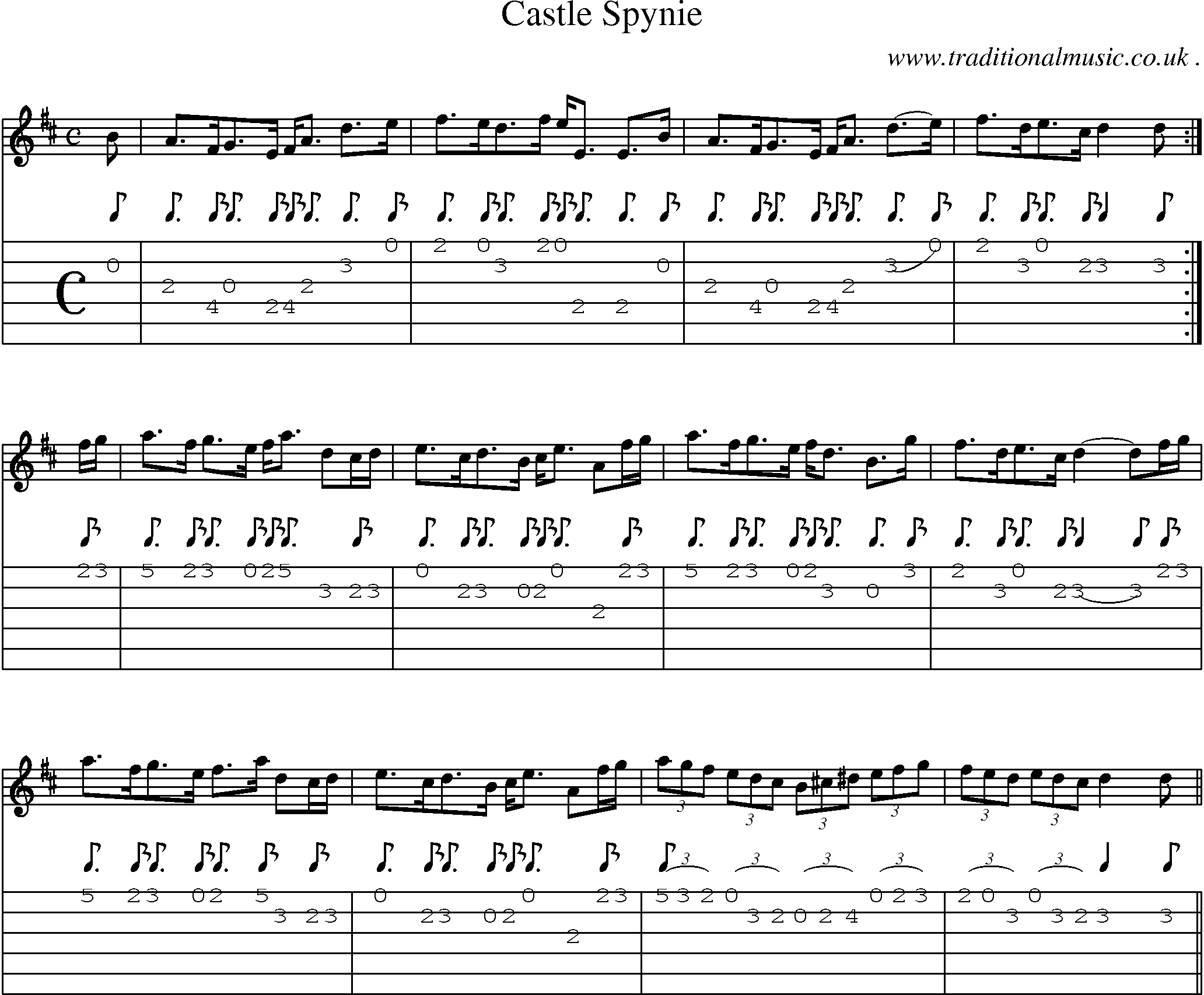 Sheet-music  score, Chords and Guitar Tabs for Castle Spynie 