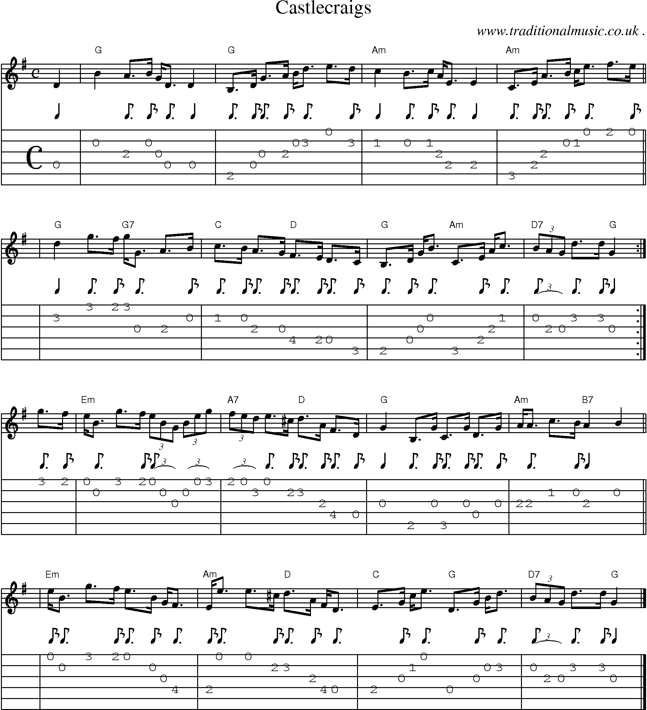 Sheet-music  score, Chords and Guitar Tabs for Castlecraigs