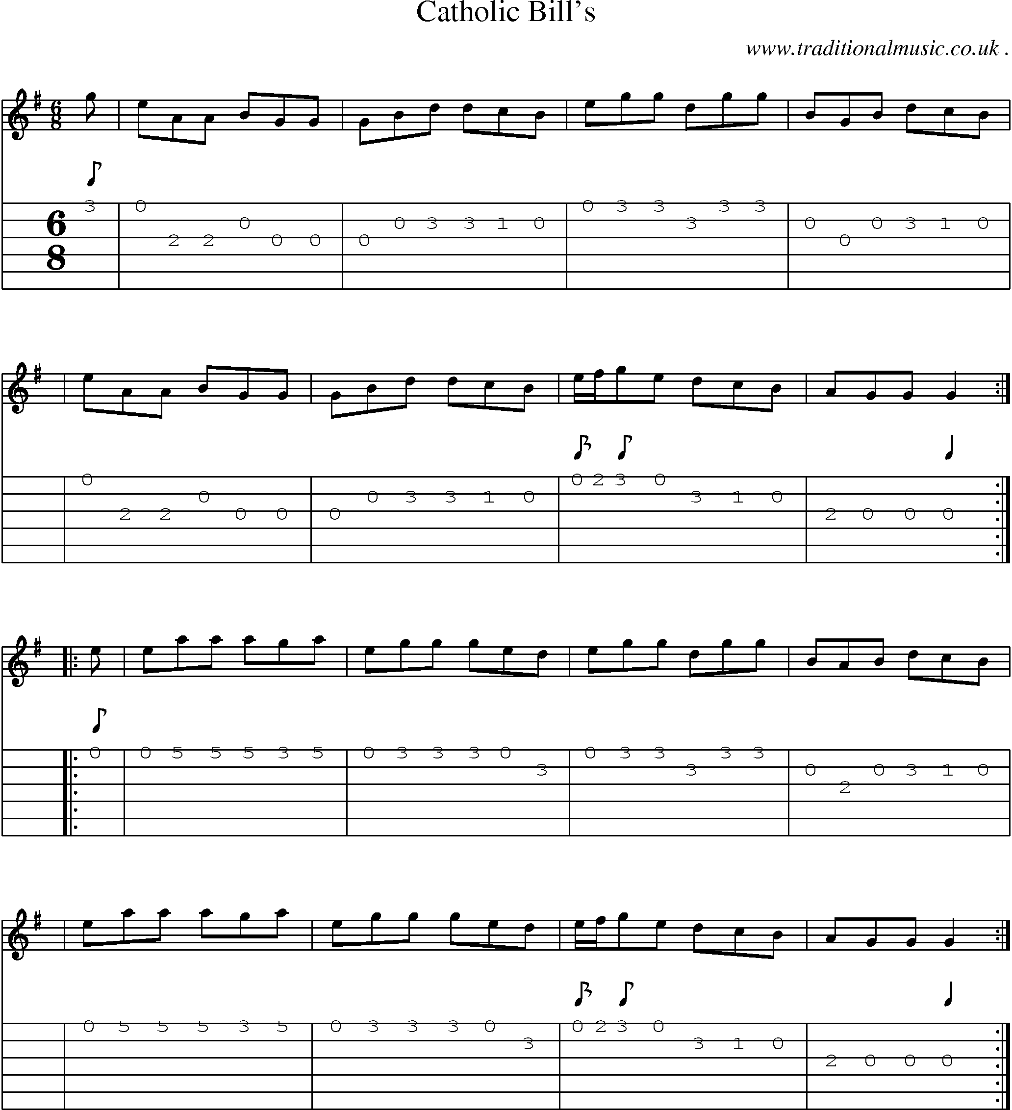 Sheet-music  score, Chords and Guitar Tabs for Catholic Bills