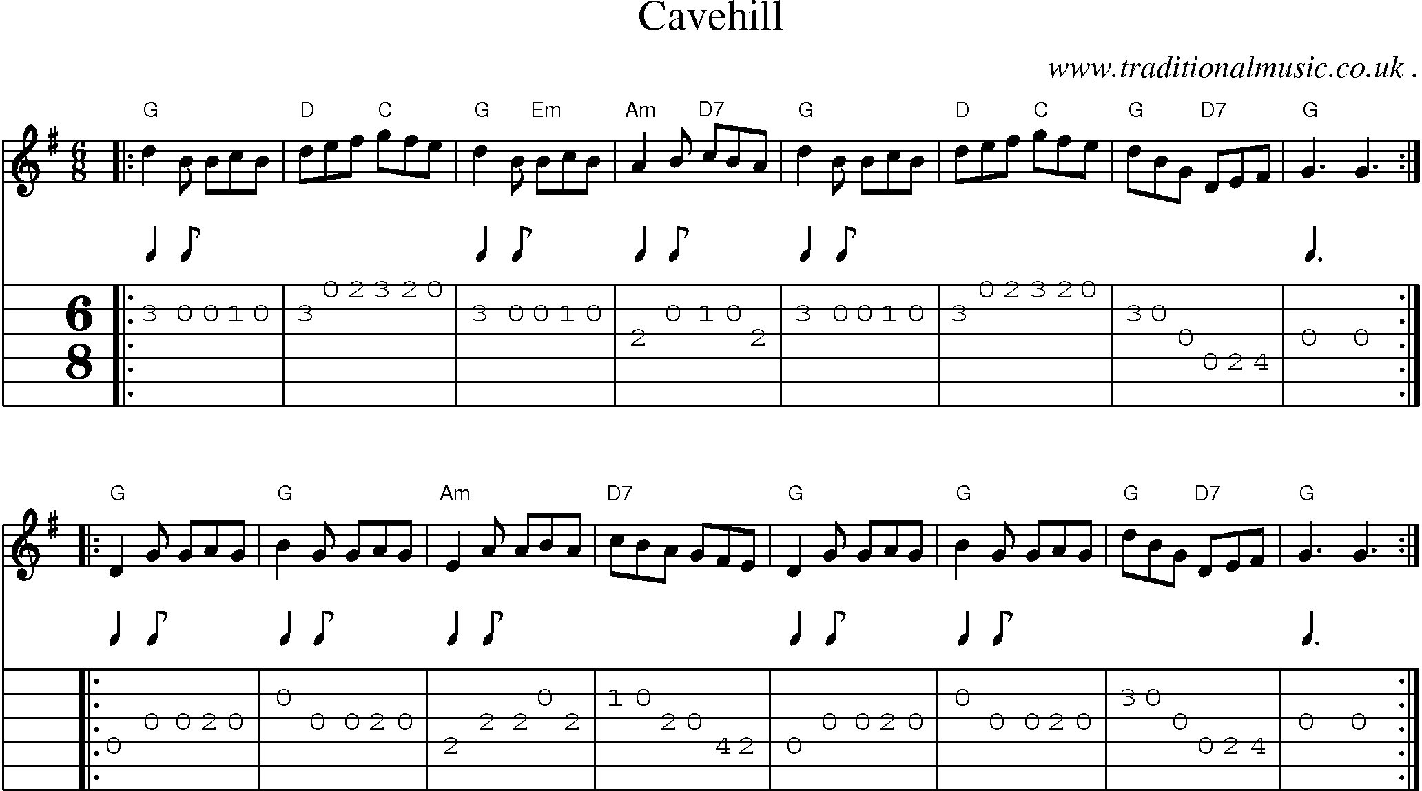 Sheet-music  score, Chords and Guitar Tabs for Cavehill