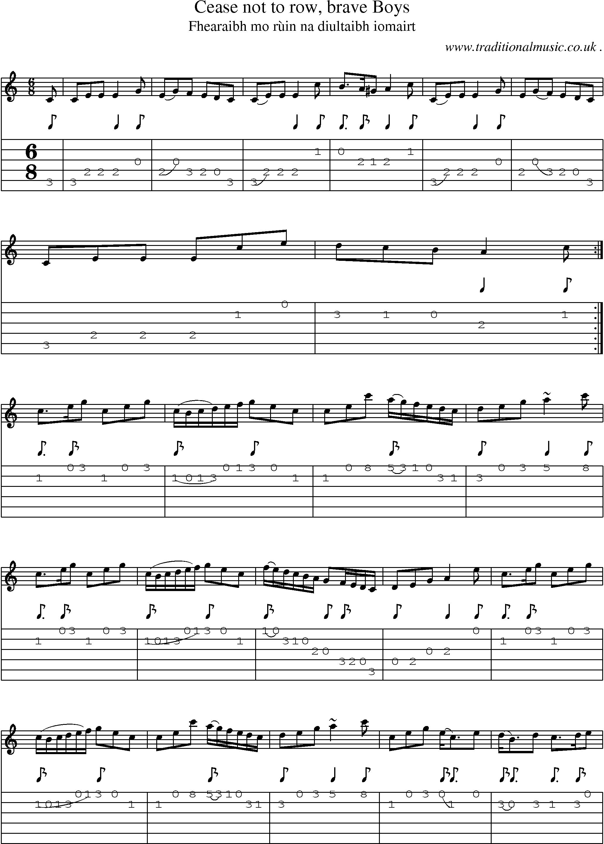 Sheet-music  score, Chords and Guitar Tabs for Cease Not To Row Brave Boys