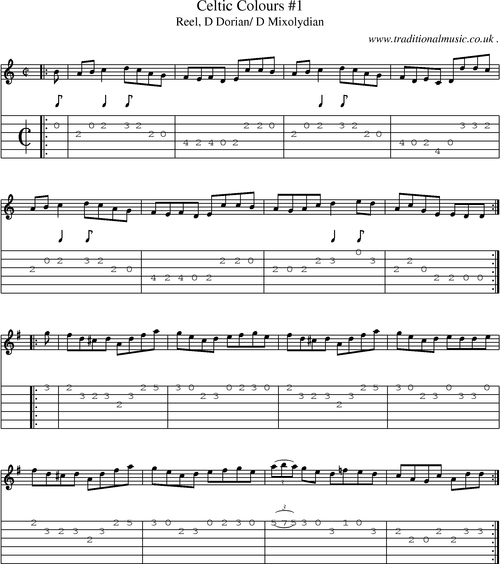 Sheet-music  score, Chords and Guitar Tabs for Celtic Colours 1