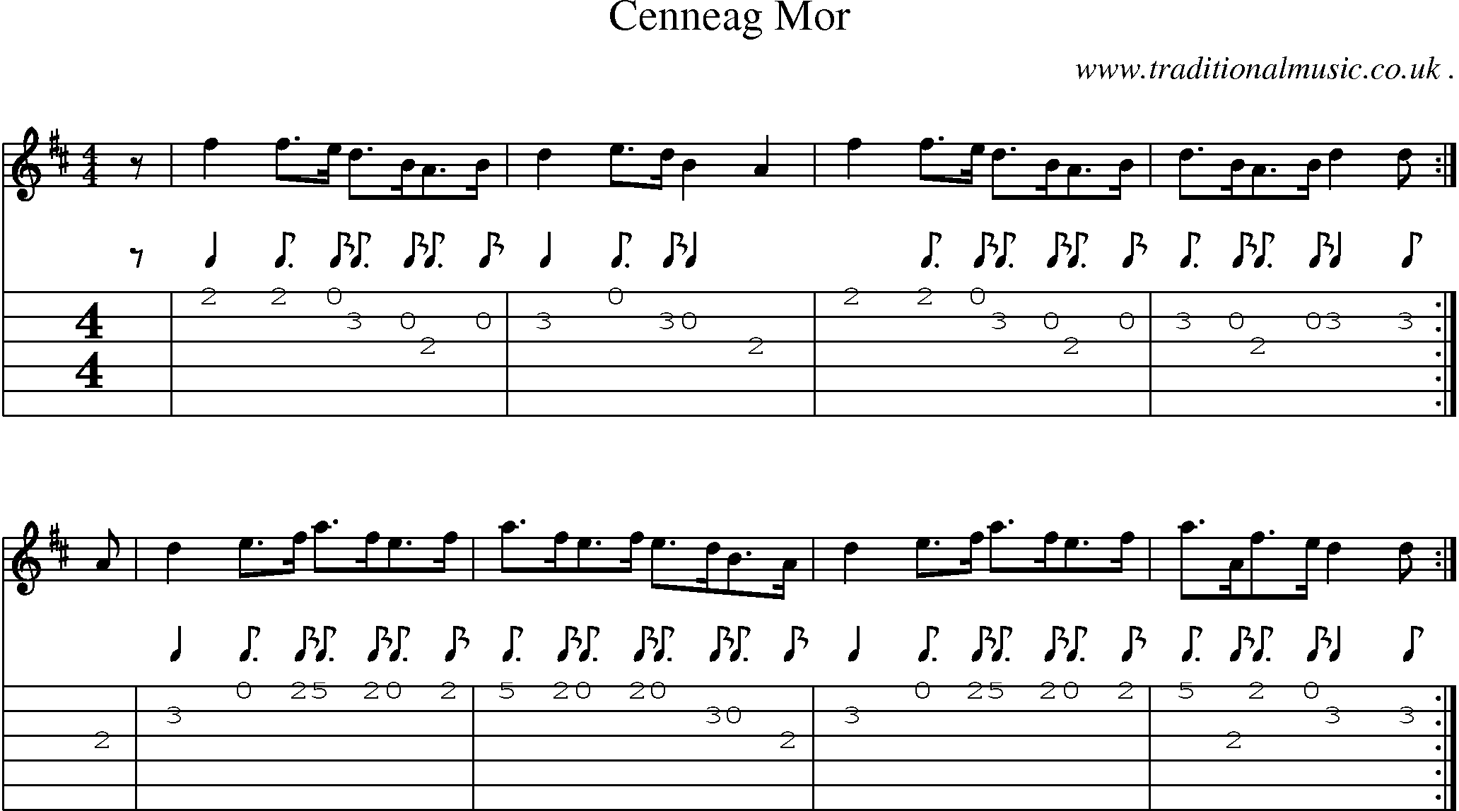 Sheet-music  score, Chords and Guitar Tabs for Cenneag Mor