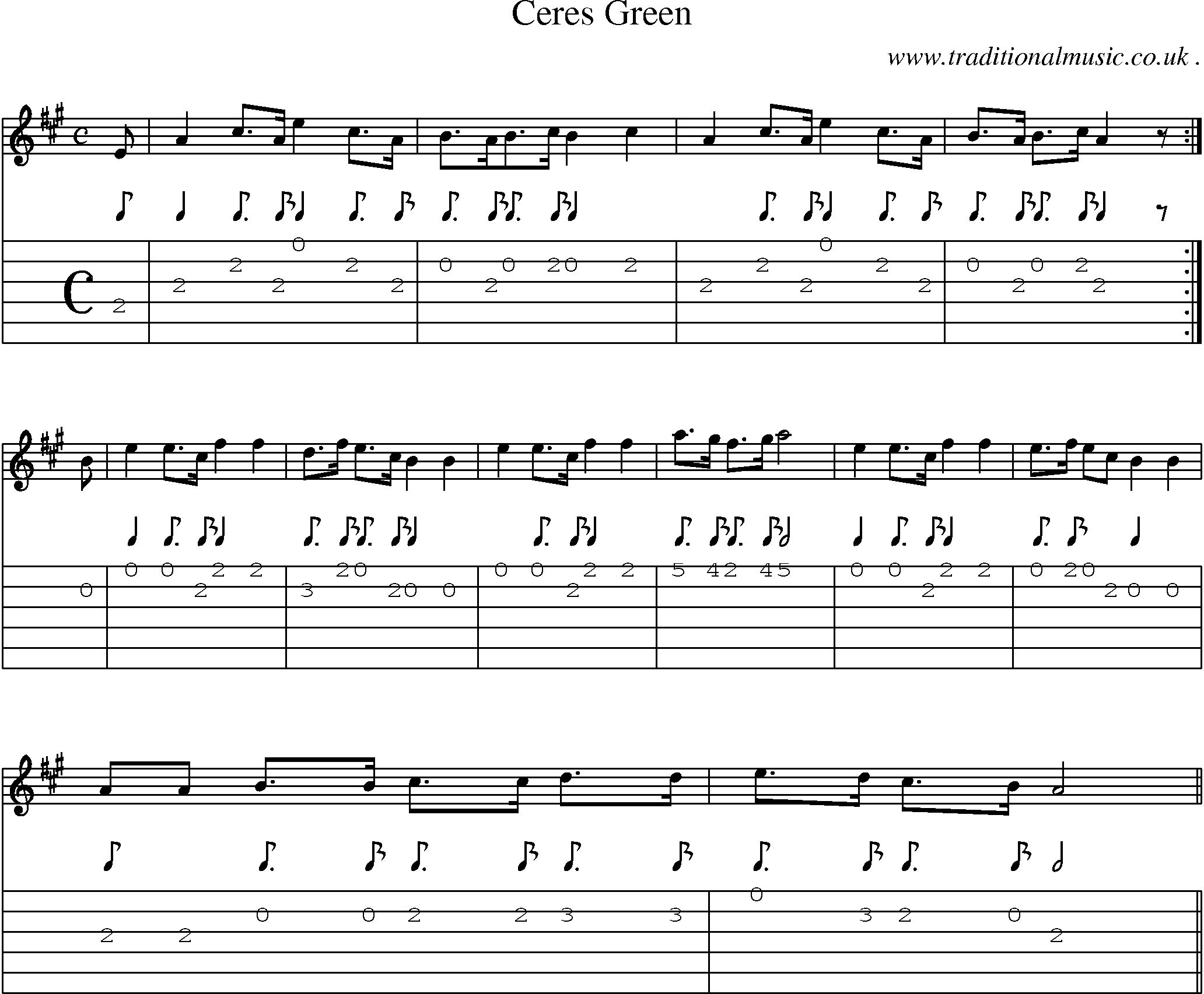 Sheet-music  score, Chords and Guitar Tabs for Ceres Green