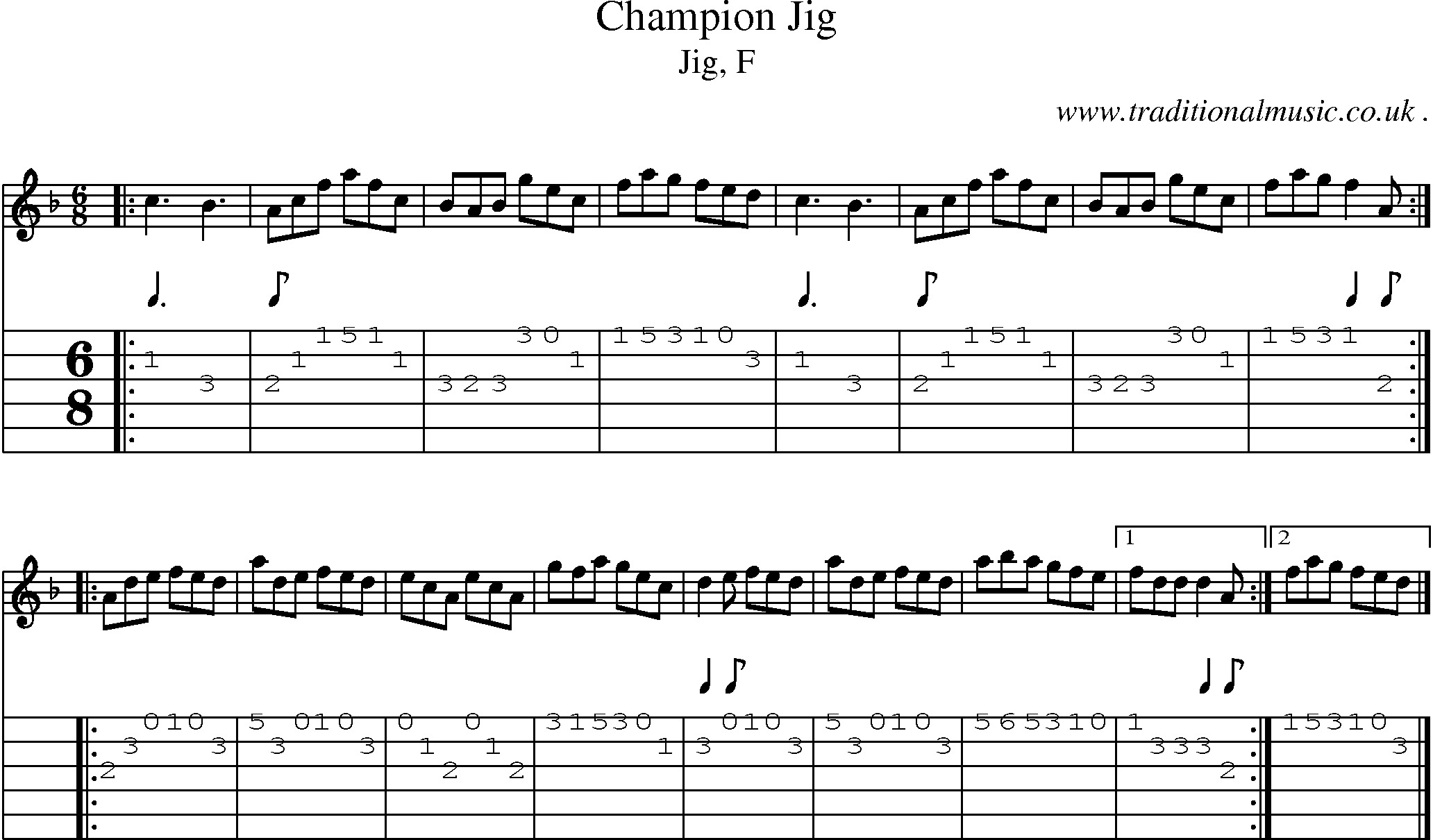 Sheet-music  score, Chords and Guitar Tabs for Champion Jig