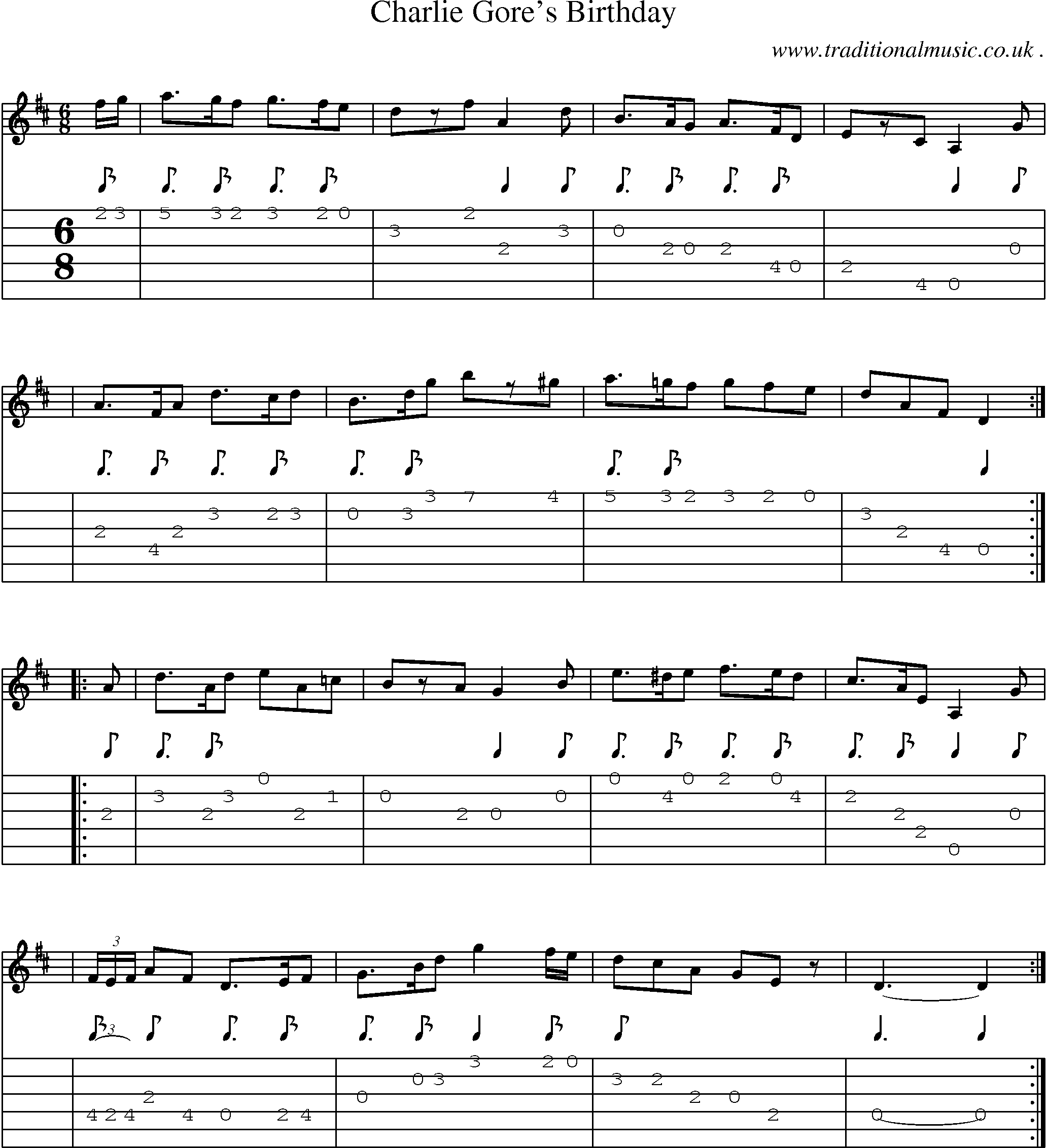 Sheet-music  score, Chords and Guitar Tabs for Charlie Gores Birthday