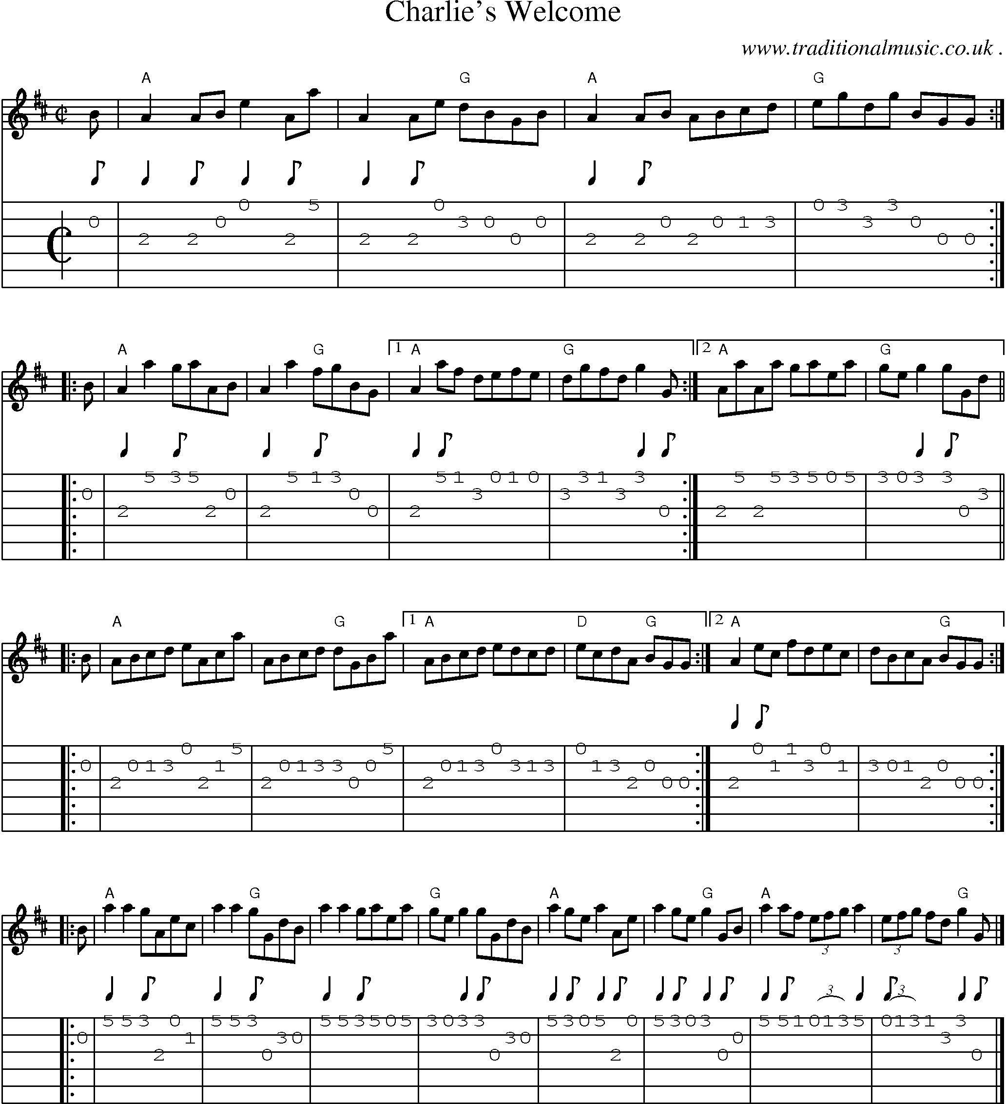 Sheet-music  score, Chords and Guitar Tabs for Charlies Welcome
