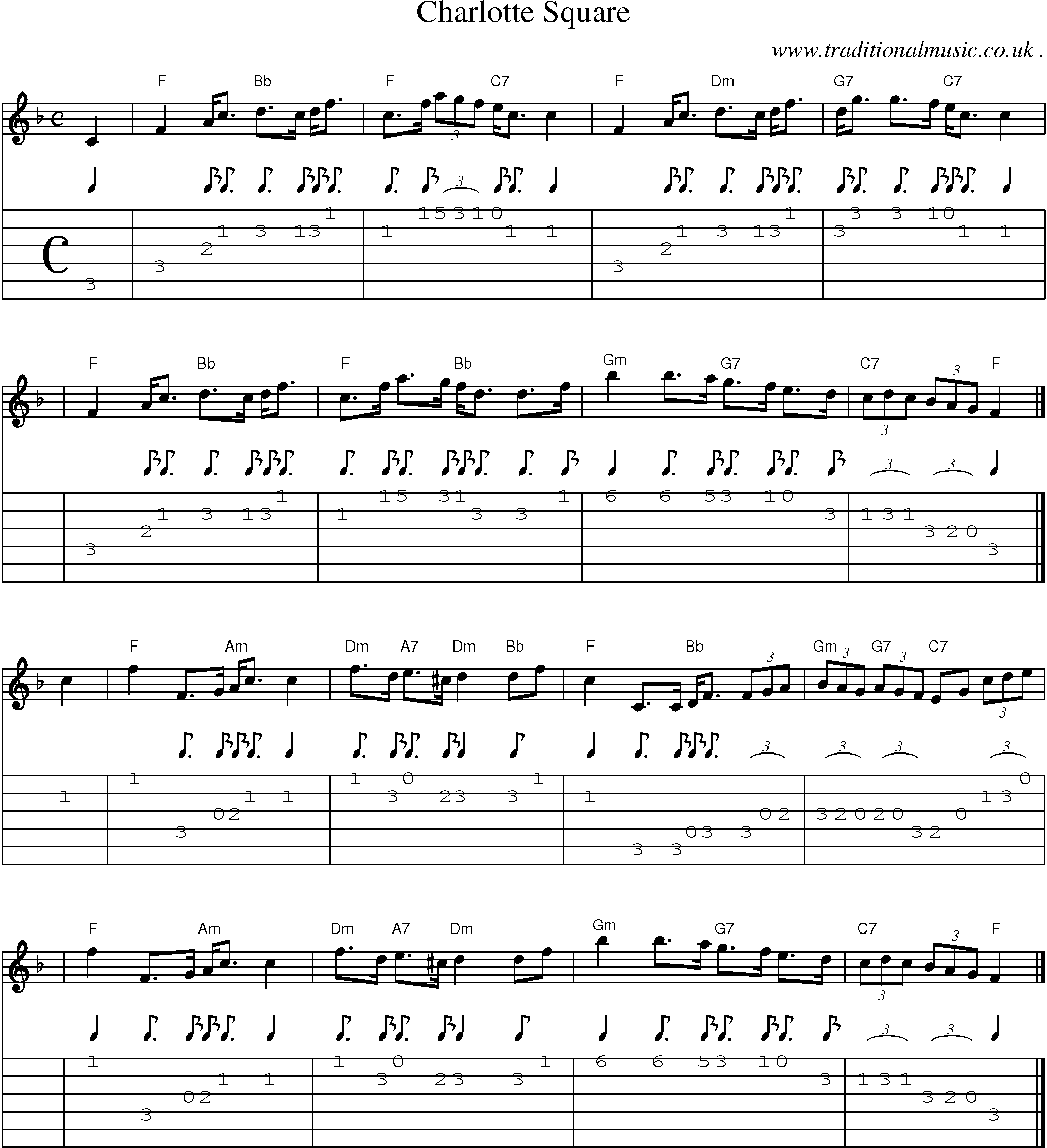 Sheet-music  score, Chords and Guitar Tabs for Charlotte Square