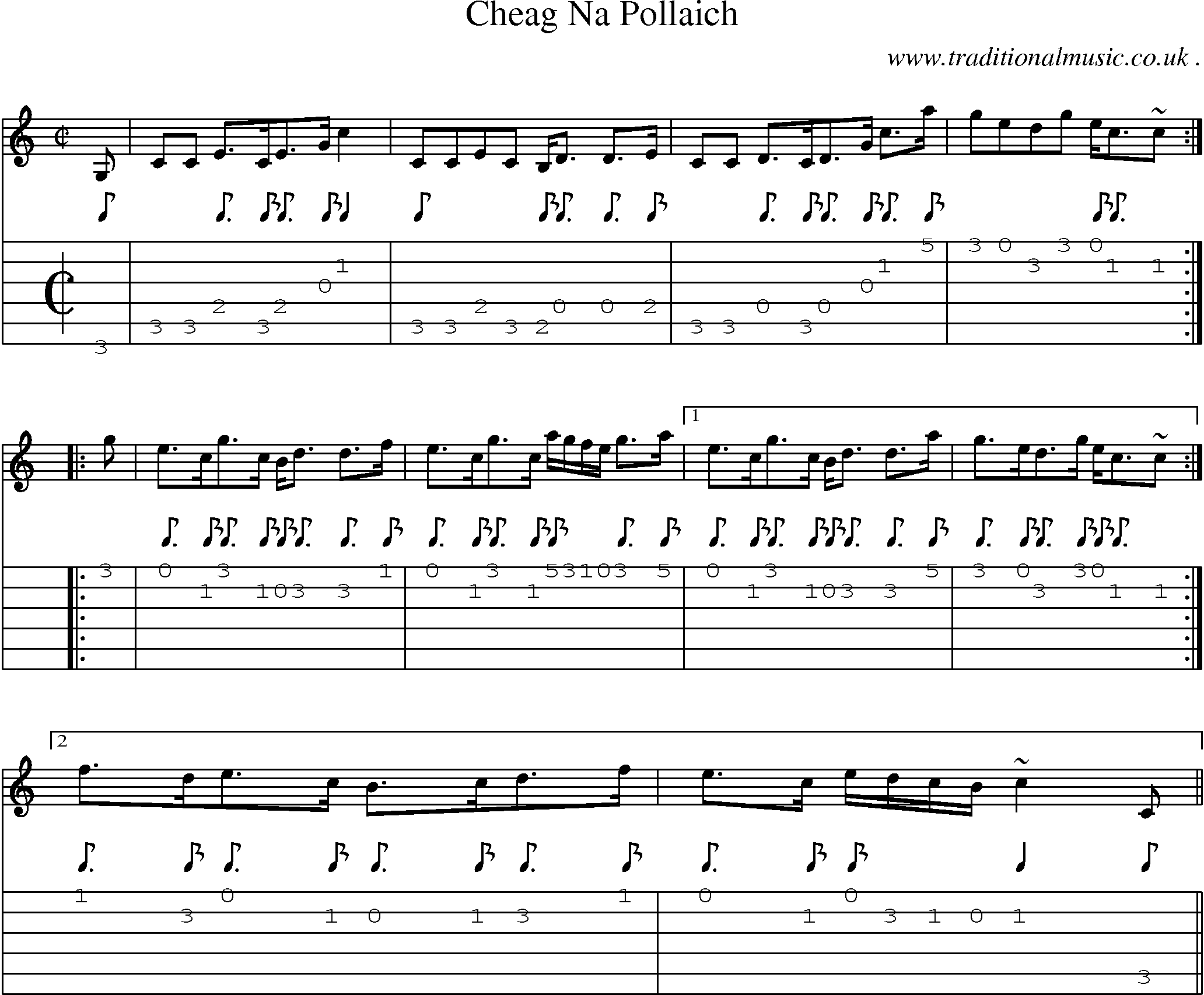 Sheet-music  score, Chords and Guitar Tabs for Cheag Na Pollaich