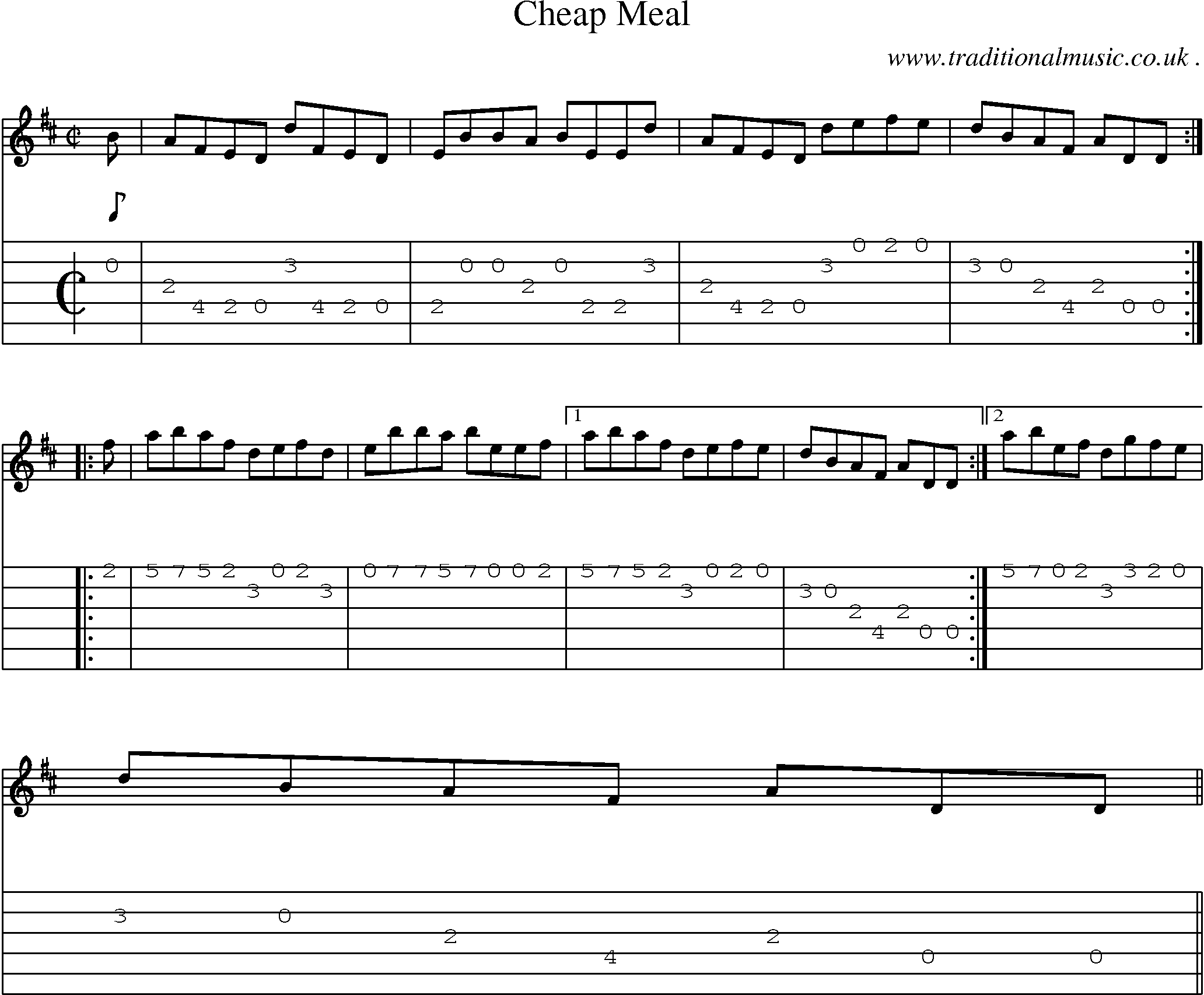 Sheet-music  score, Chords and Guitar Tabs for Cheap Meal