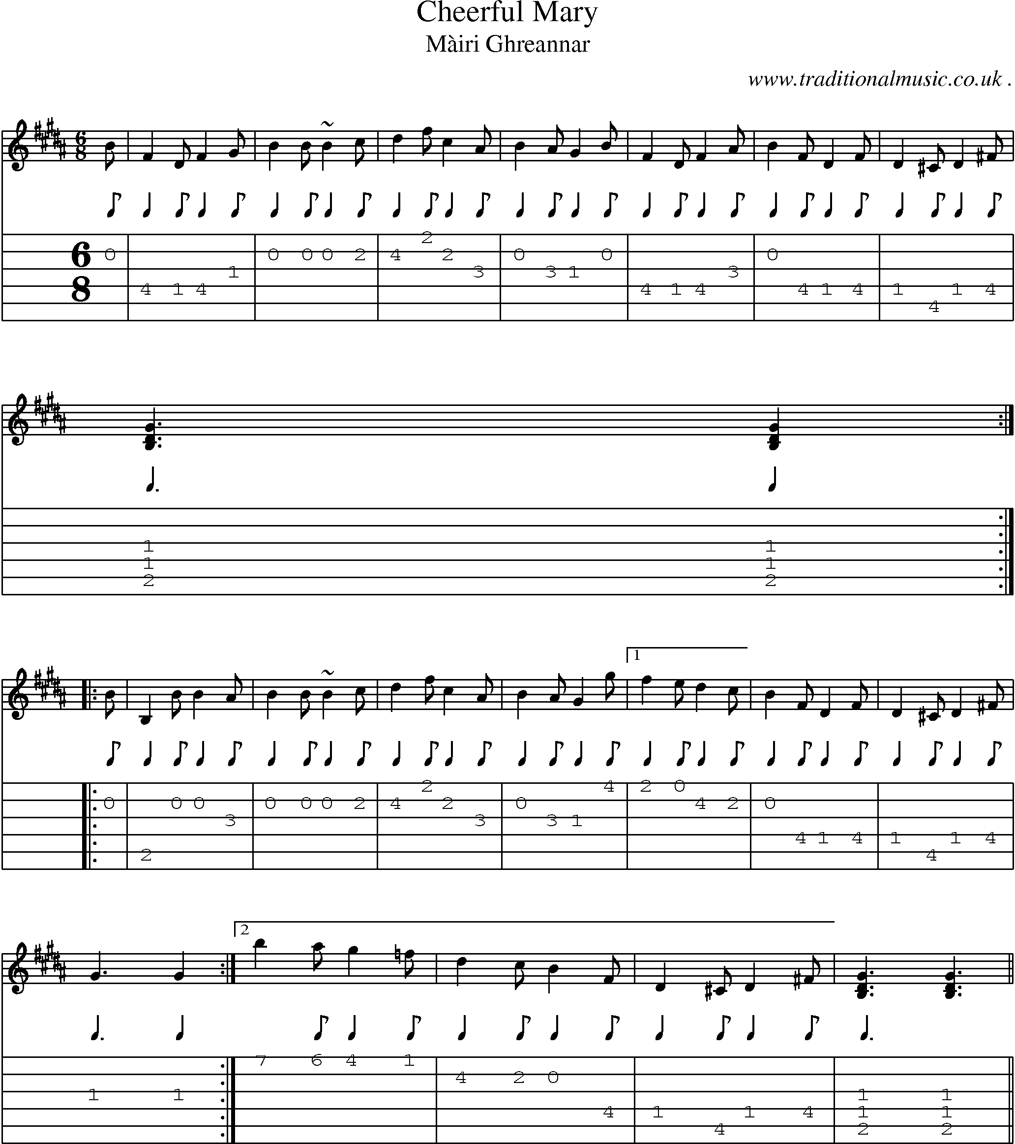 Sheet-music  score, Chords and Guitar Tabs for Cheerful Mary