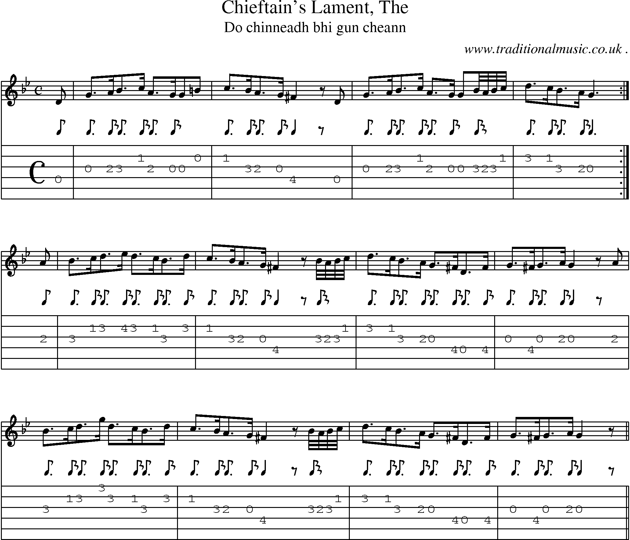 Sheet-music  score, Chords and Guitar Tabs for Chieftains Lament The