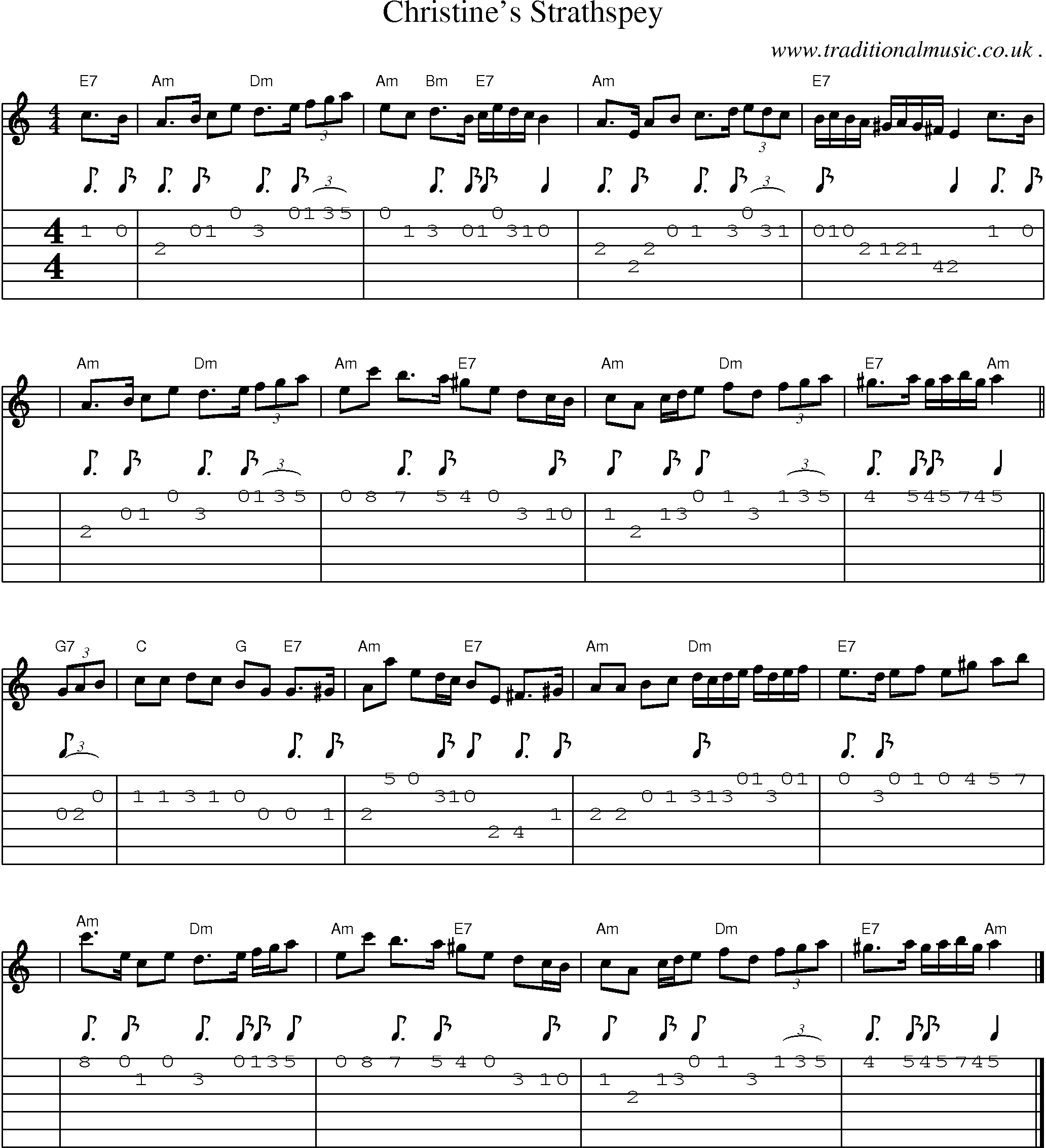 Sheet-music  score, Chords and Guitar Tabs for Christines Strathspey