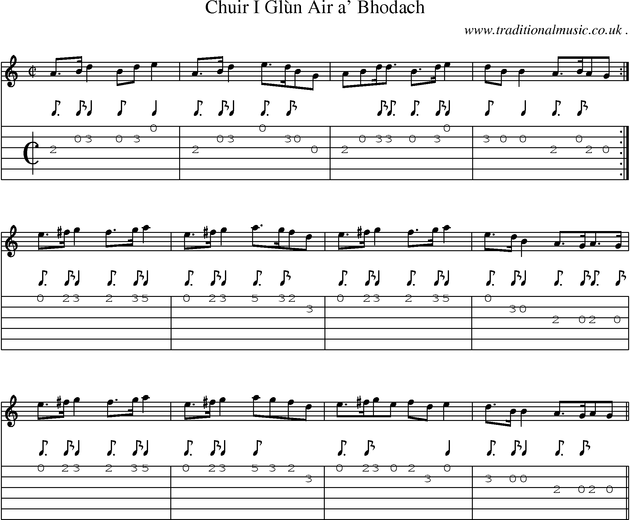 Sheet-music  score, Chords and Guitar Tabs for Chuir I Glun Air A Bhodach