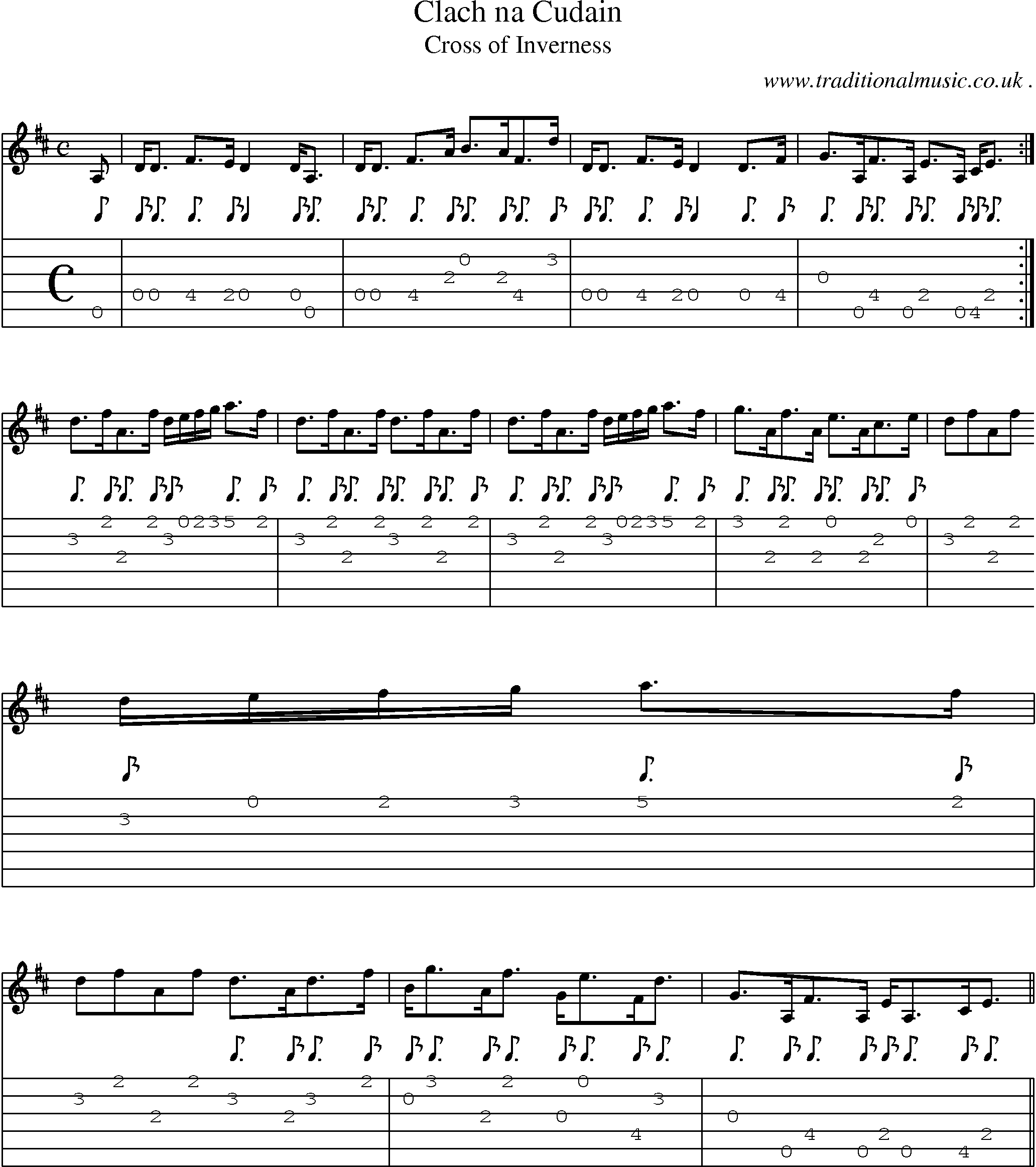Sheet-music  score, Chords and Guitar Tabs for Clach Na Cudain1