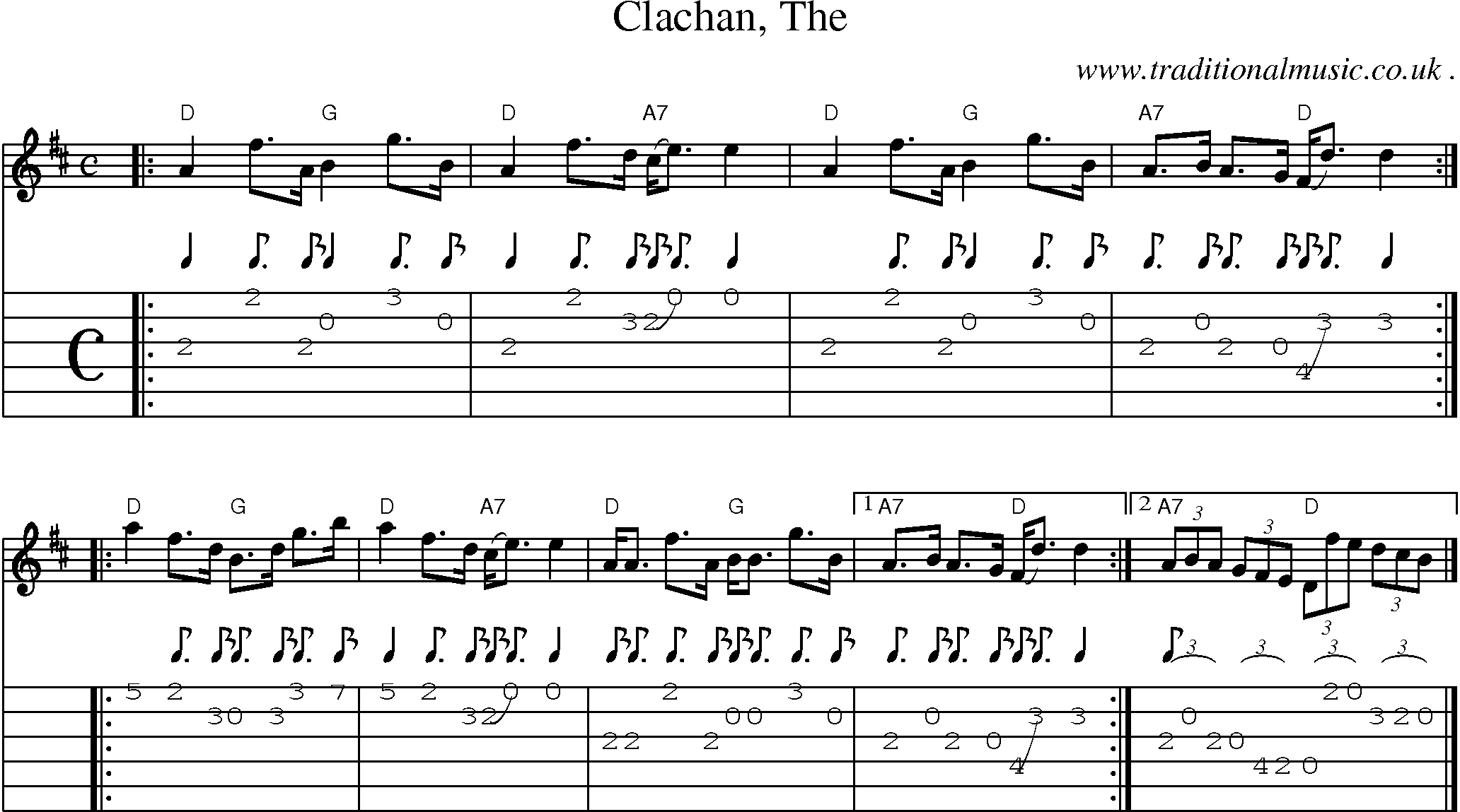 Sheet-music  score, Chords and Guitar Tabs for Clachan The