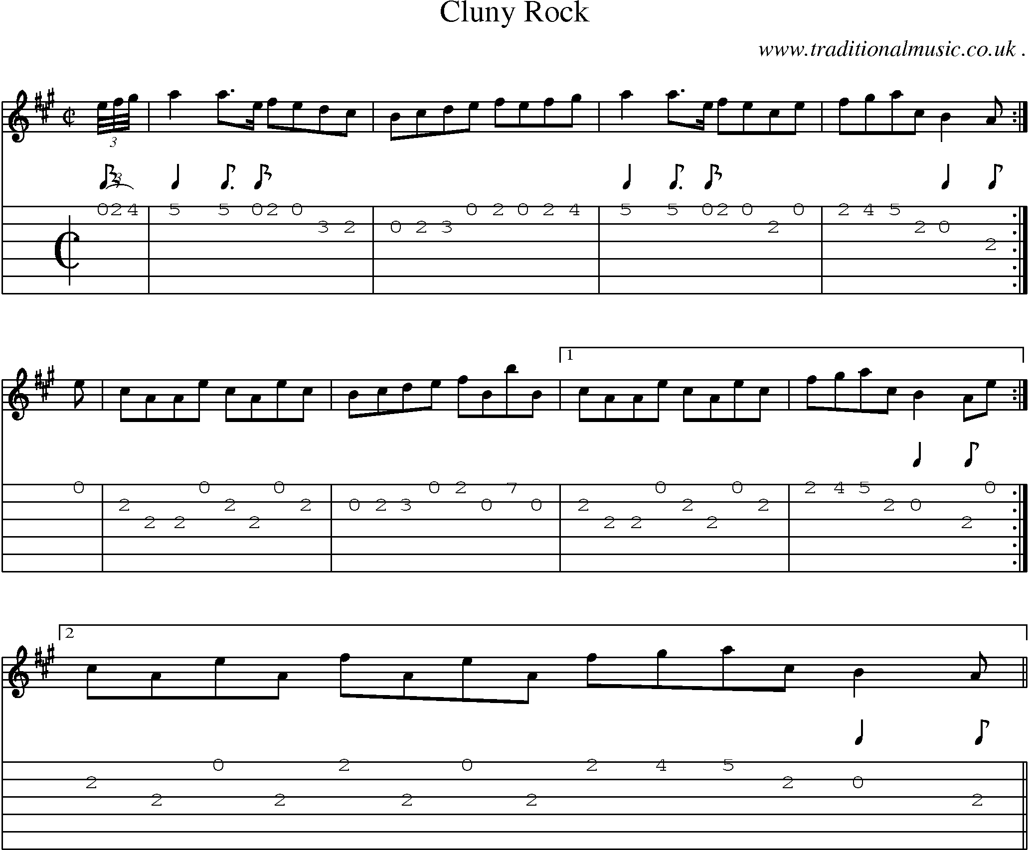 Sheet-music  score, Chords and Guitar Tabs for Cluny Rock