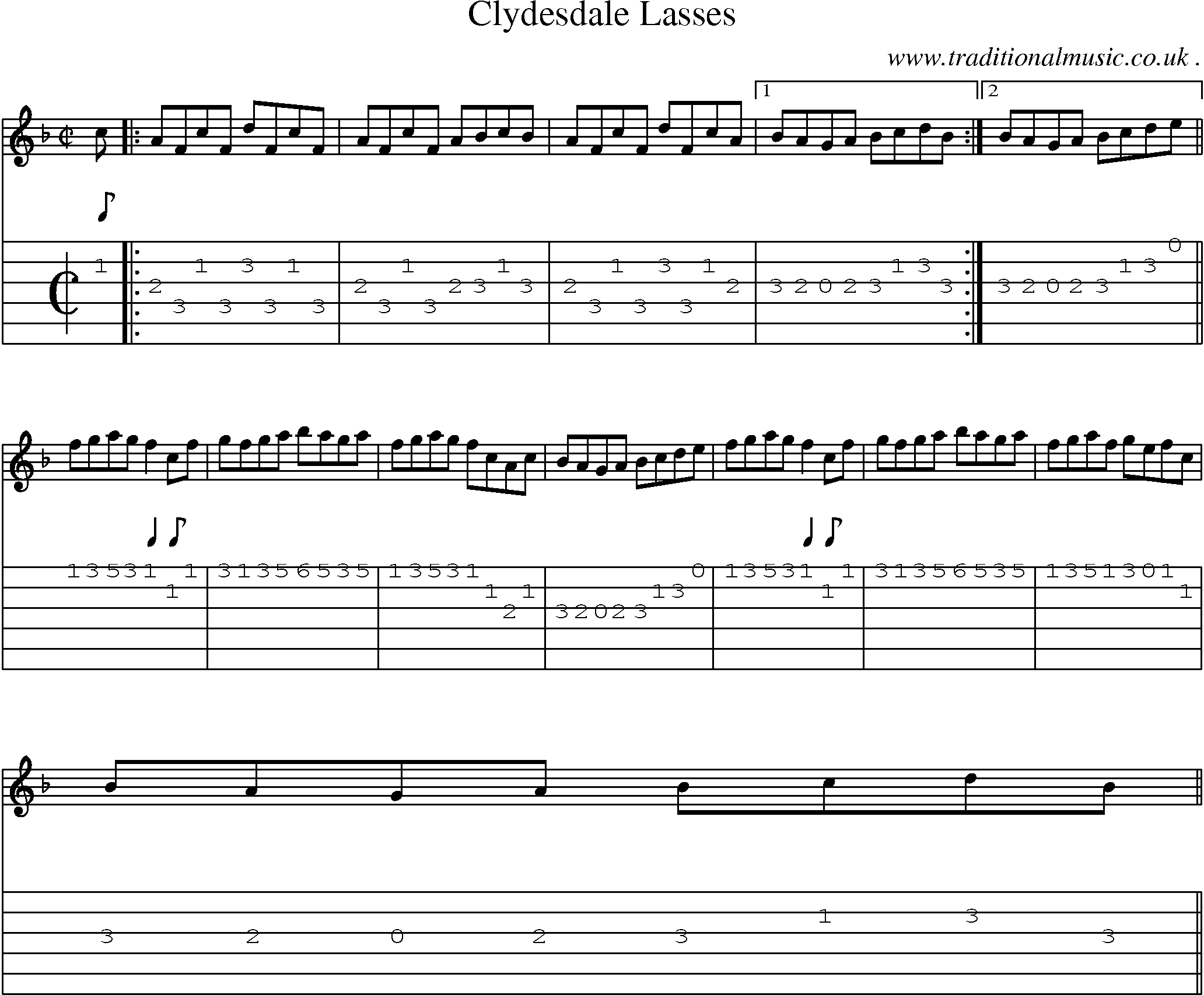 Sheet-music  score, Chords and Guitar Tabs for Clydesdale Lasses
