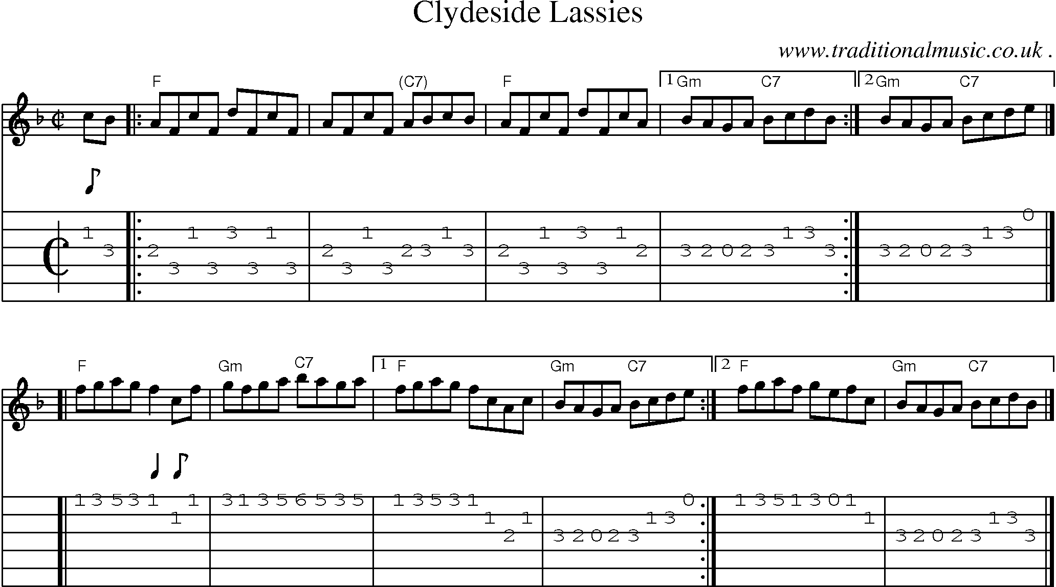 Sheet-music  score, Chords and Guitar Tabs for Clydeside Lassies