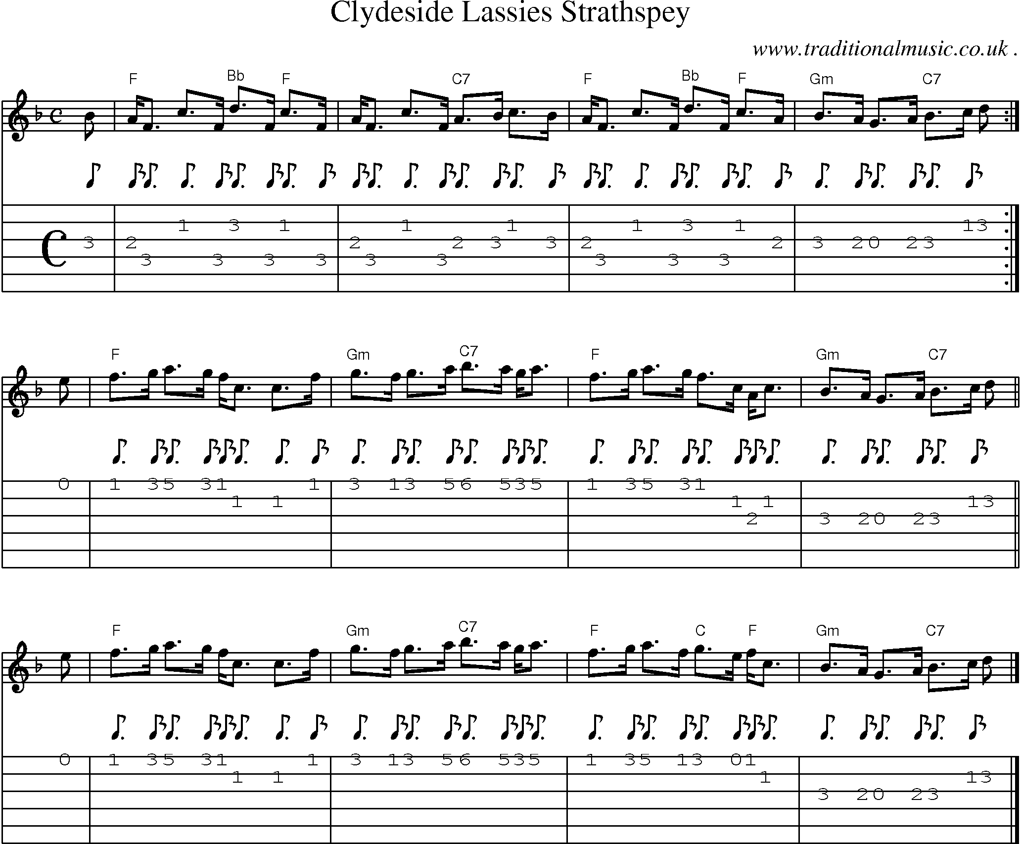 Sheet-music  score, Chords and Guitar Tabs for Clydeside Lassies Strathspey