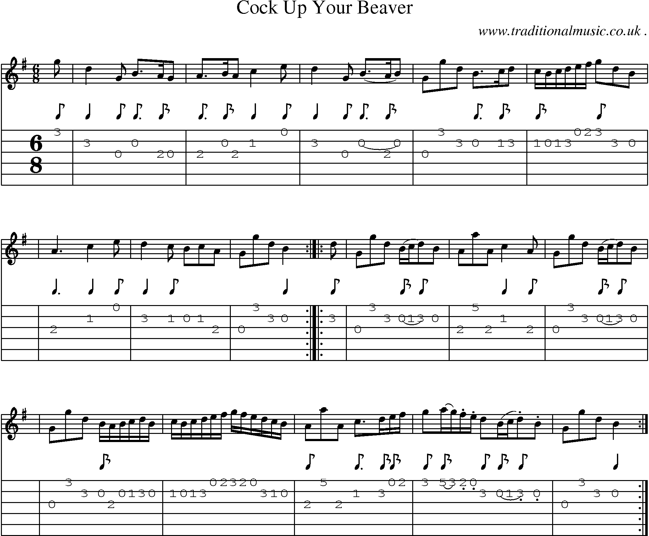 Sheet-music  score, Chords and Guitar Tabs for Cock Up Your Beaver