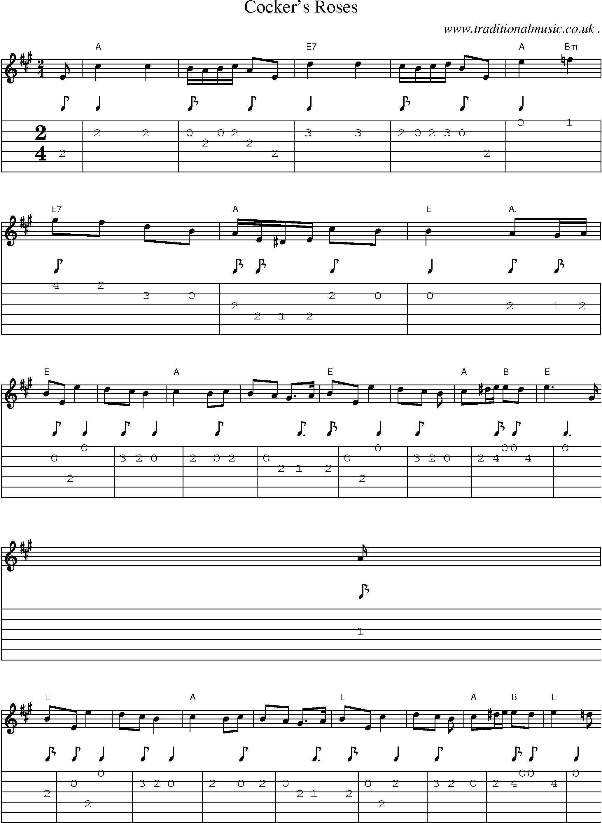 Sheet-music  score, Chords and Guitar Tabs for Cockers Roses