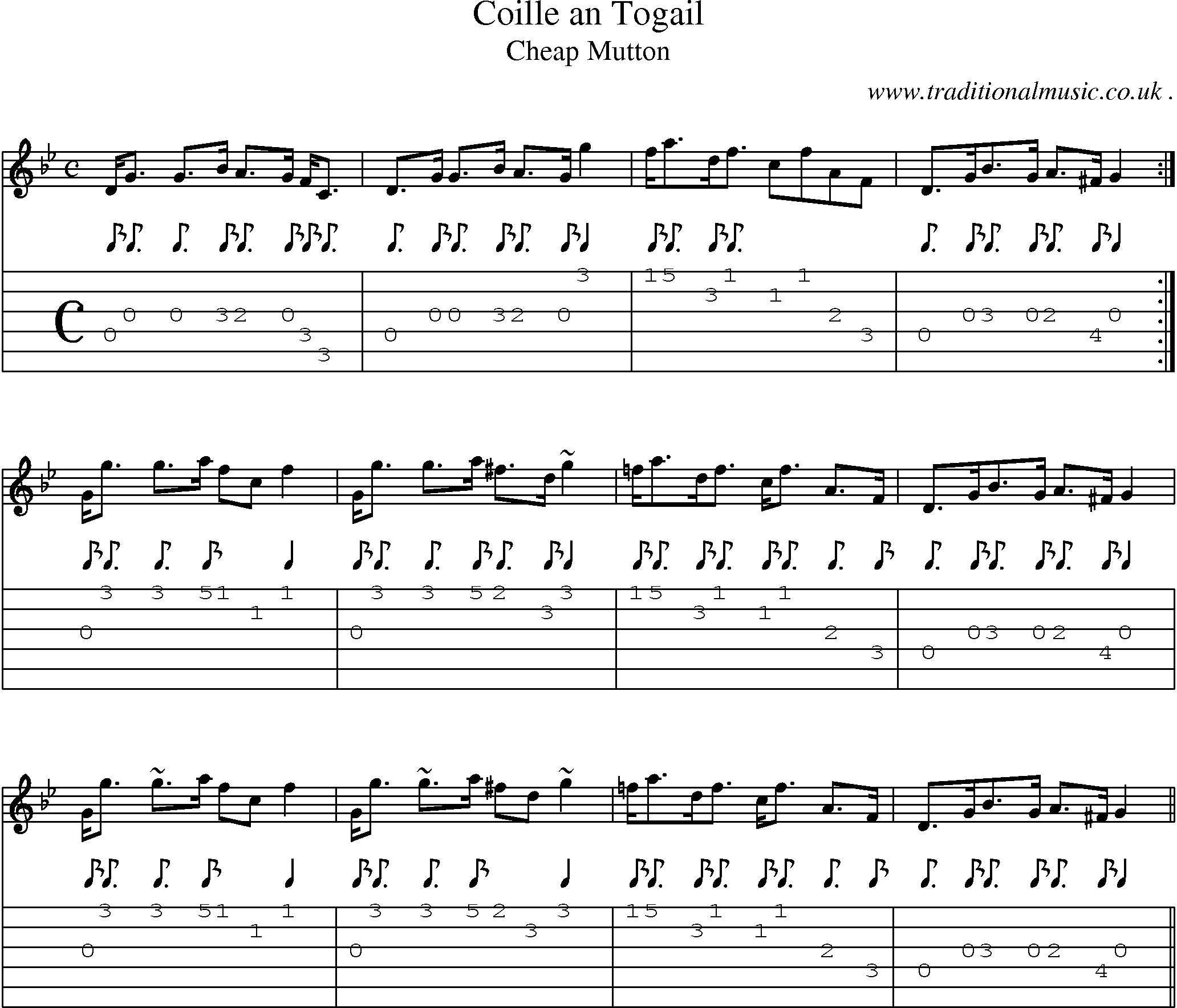 Sheet-music  score, Chords and Guitar Tabs for Coille An Togail
