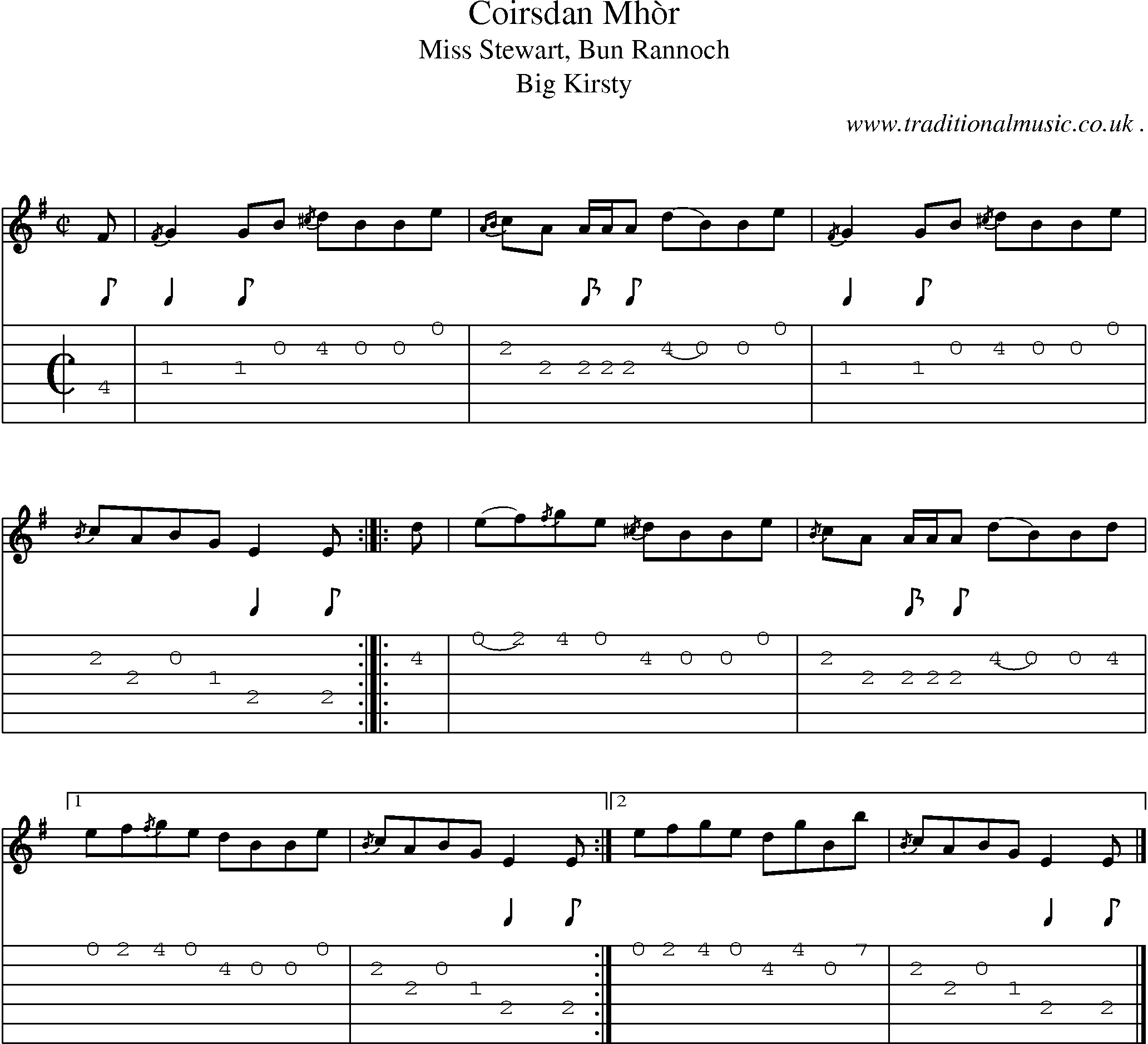Sheet-music  score, Chords and Guitar Tabs for Coirsdan Mhor