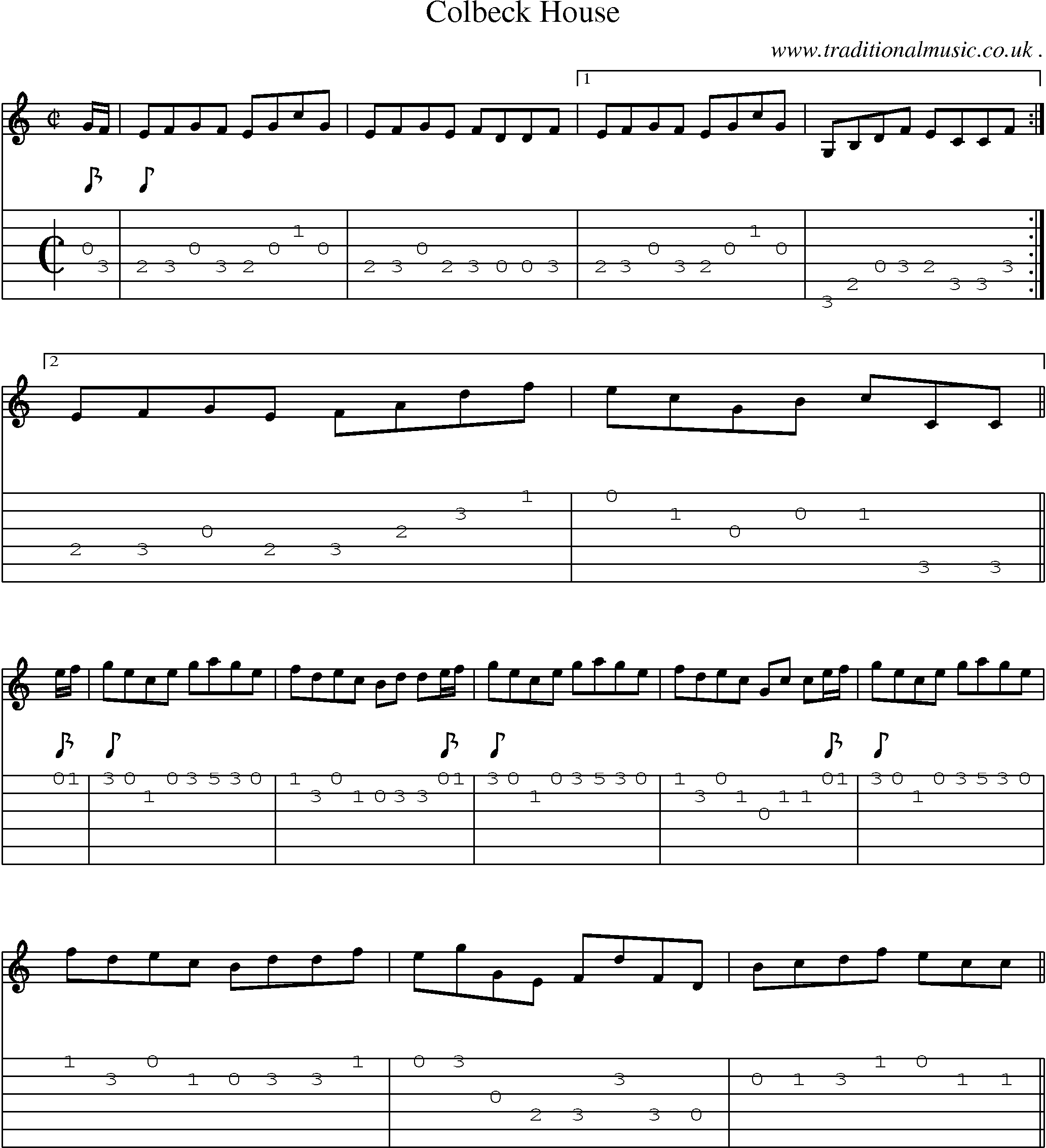 Sheet-music  score, Chords and Guitar Tabs for Colbeck House
